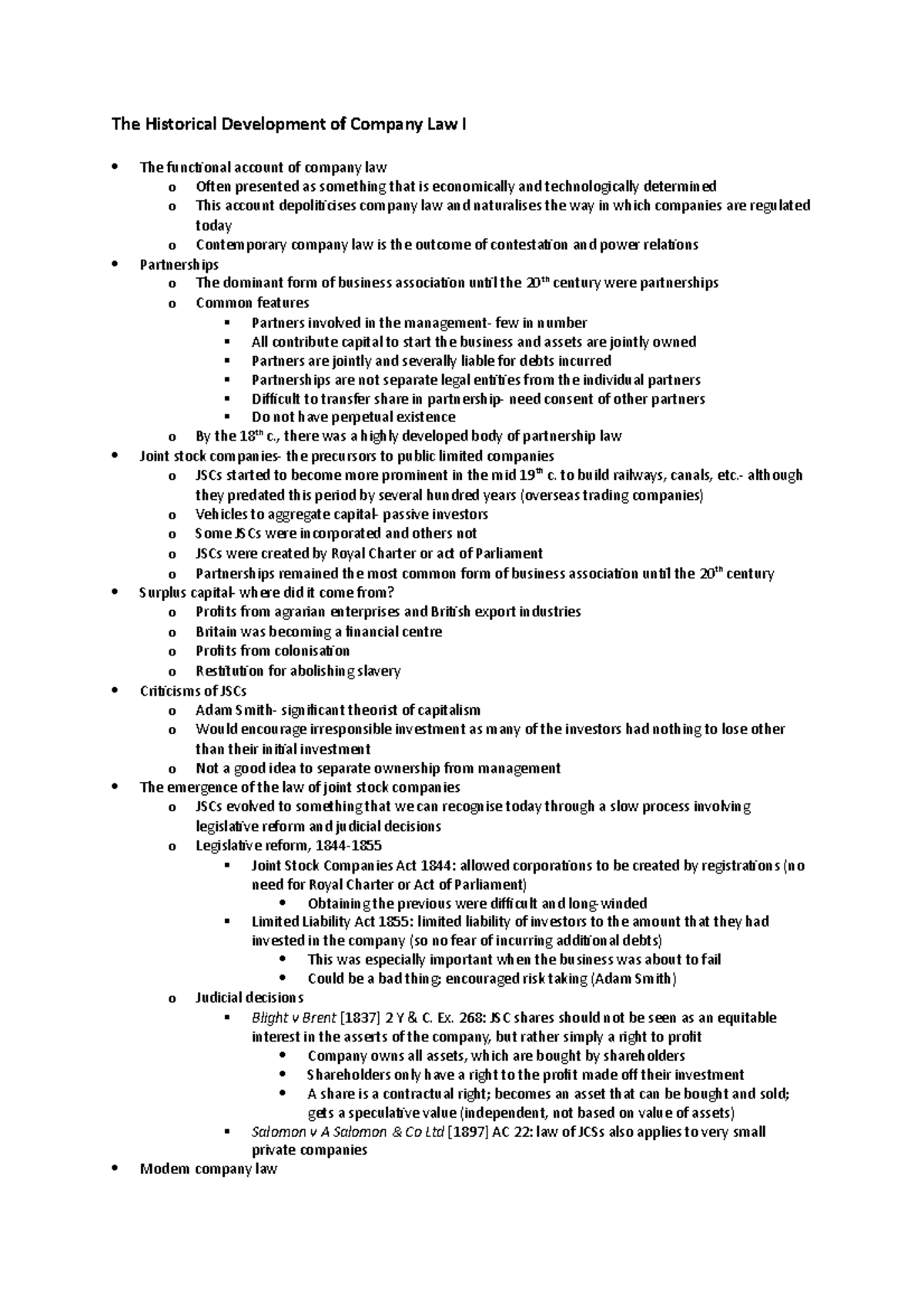 The Historical Development of Company Law I - , there was a highly ...