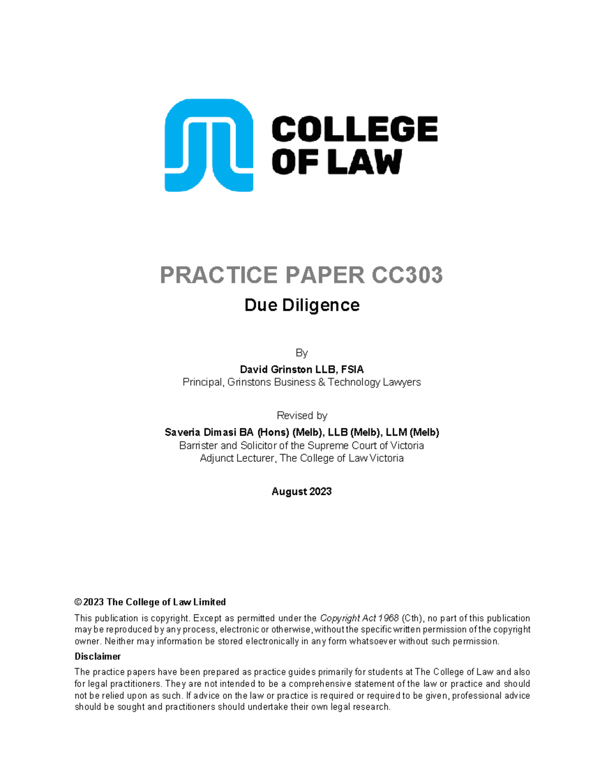 Practice Paper CC303 Due Diligence - PRACTICE PAPER CC Due Diligence By ...