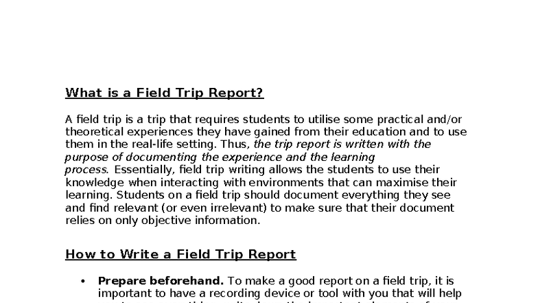 How to Write a Field Trip Report: A Practical Guide - Studocu