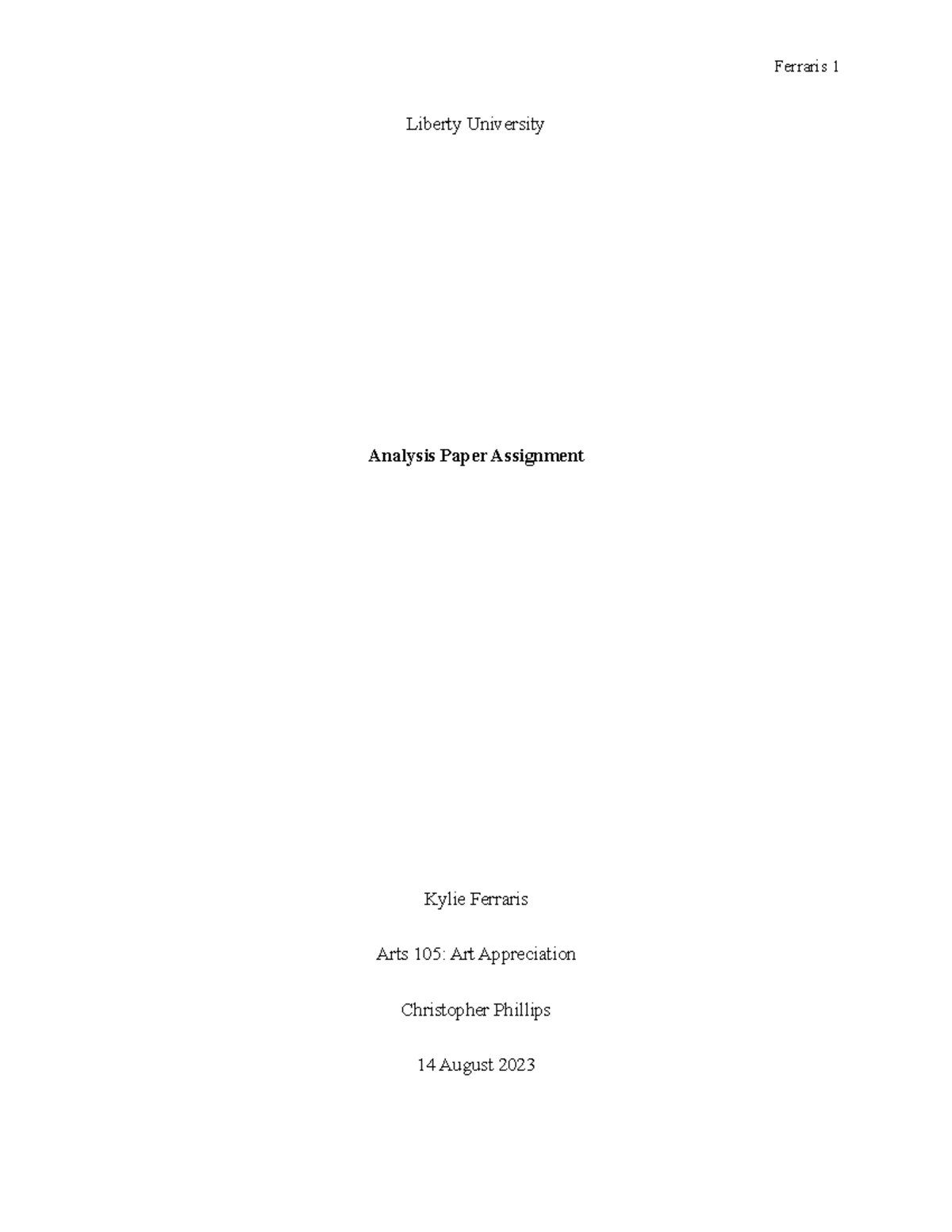 Arts 105: Analysis Paper on Music, Visual Art, and Theatre - Studocu