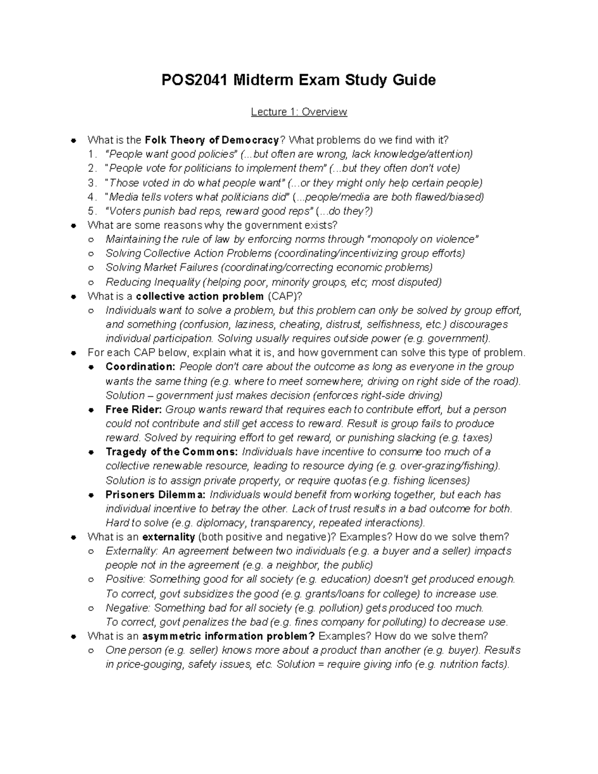 POS2041 Midterm Exam Study Guide: Key Concepts and Theories - Studocu