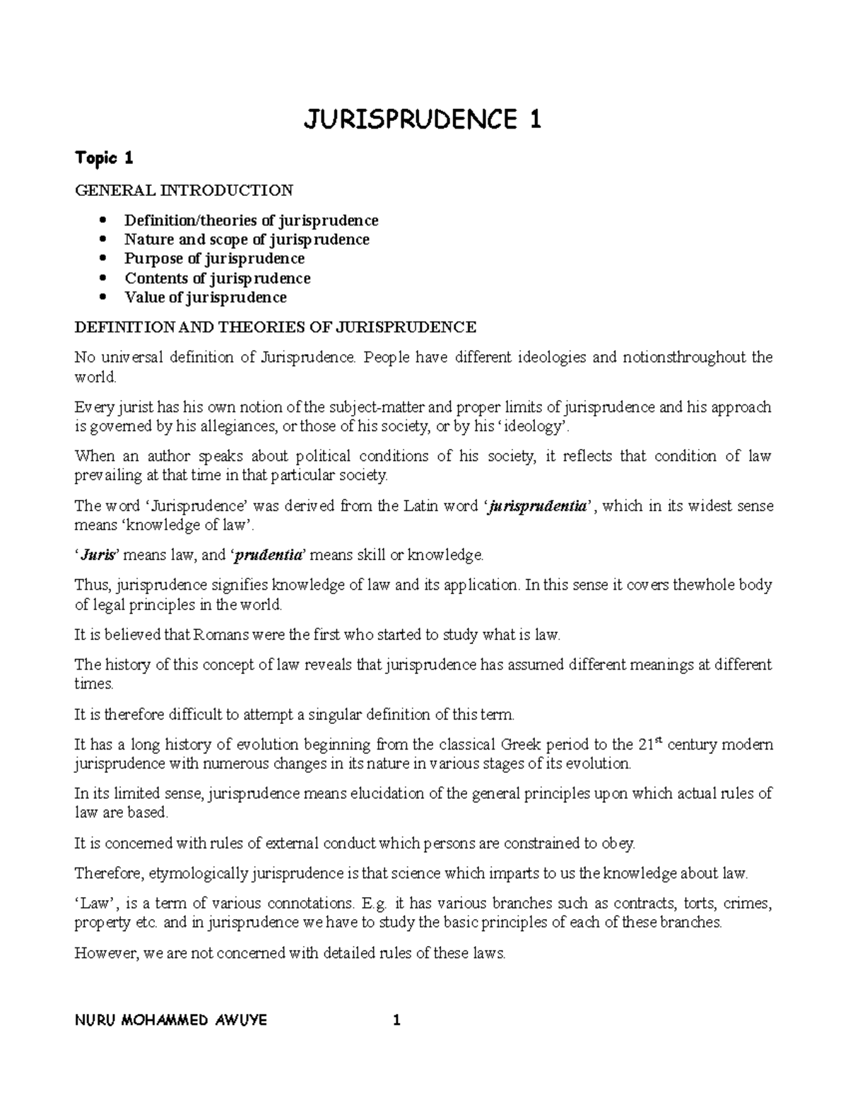 Jurisprudence 1: Comprehensive Notes on Legal Theories and Concepts ...