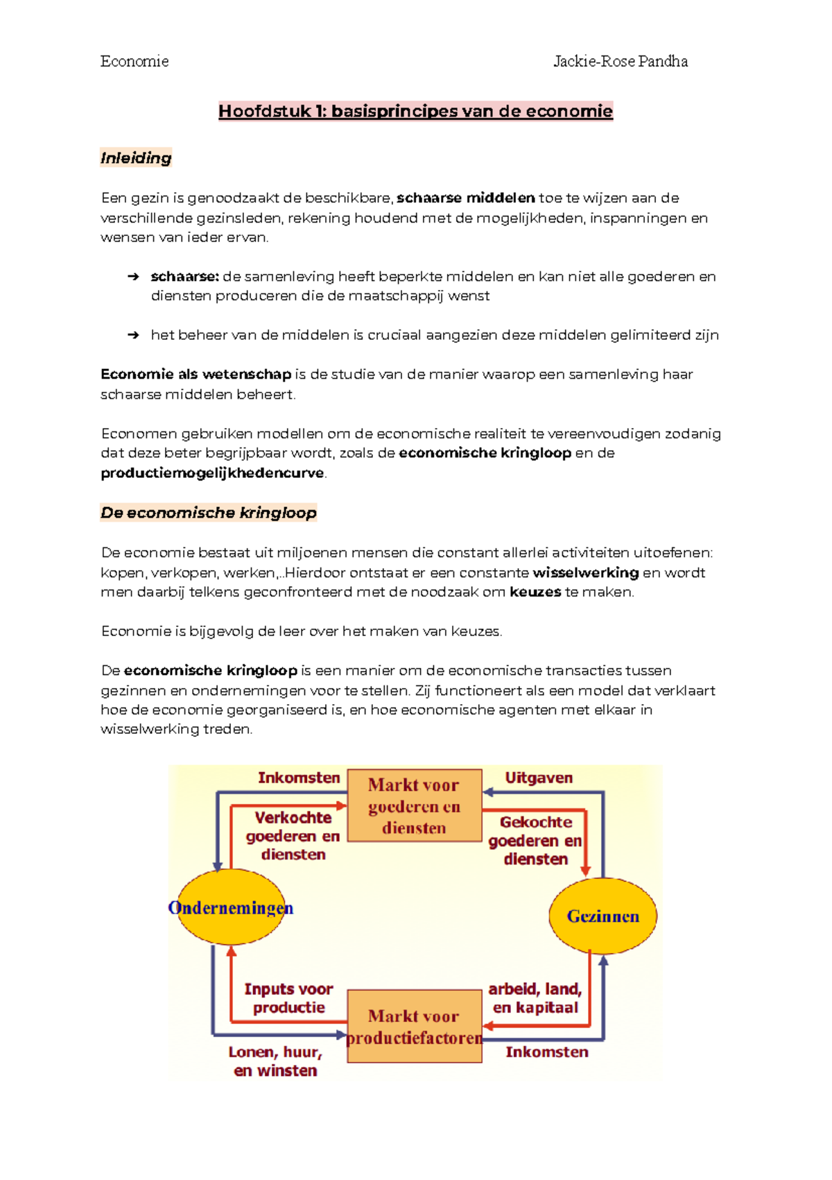 Economie - Hoofdstuk 1: Basisprincipes en Economische Kringloop - Studocu