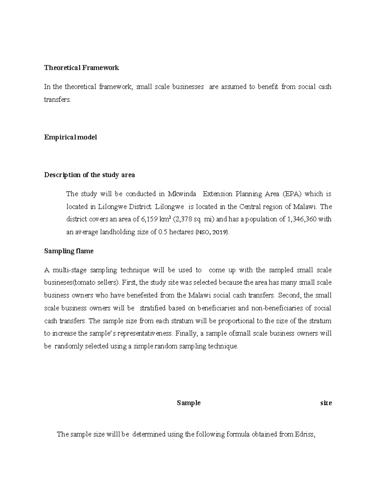 Proposal - Theoretical Framework for Small Scale Business Study - Studocu