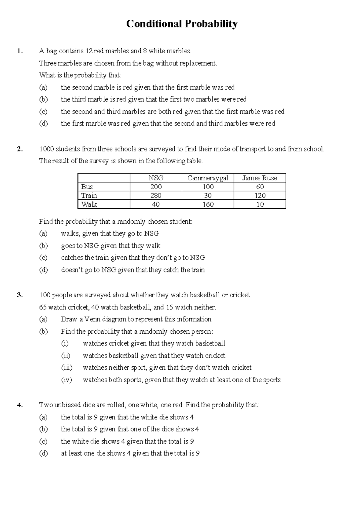 Exercise 1 - Conditional Probability Analysis and Solutions - Studocu