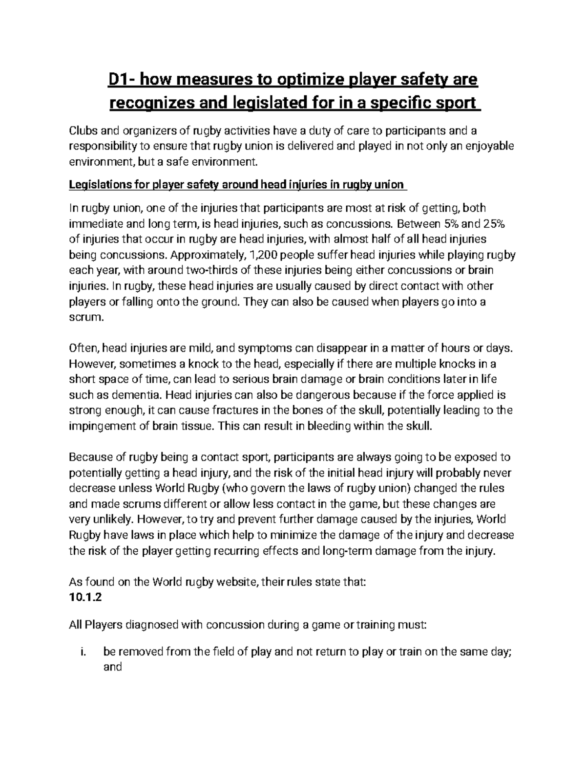 Optimizing Player Safety in Rugby: Measures & Regulations (Sport TAK 2 ...