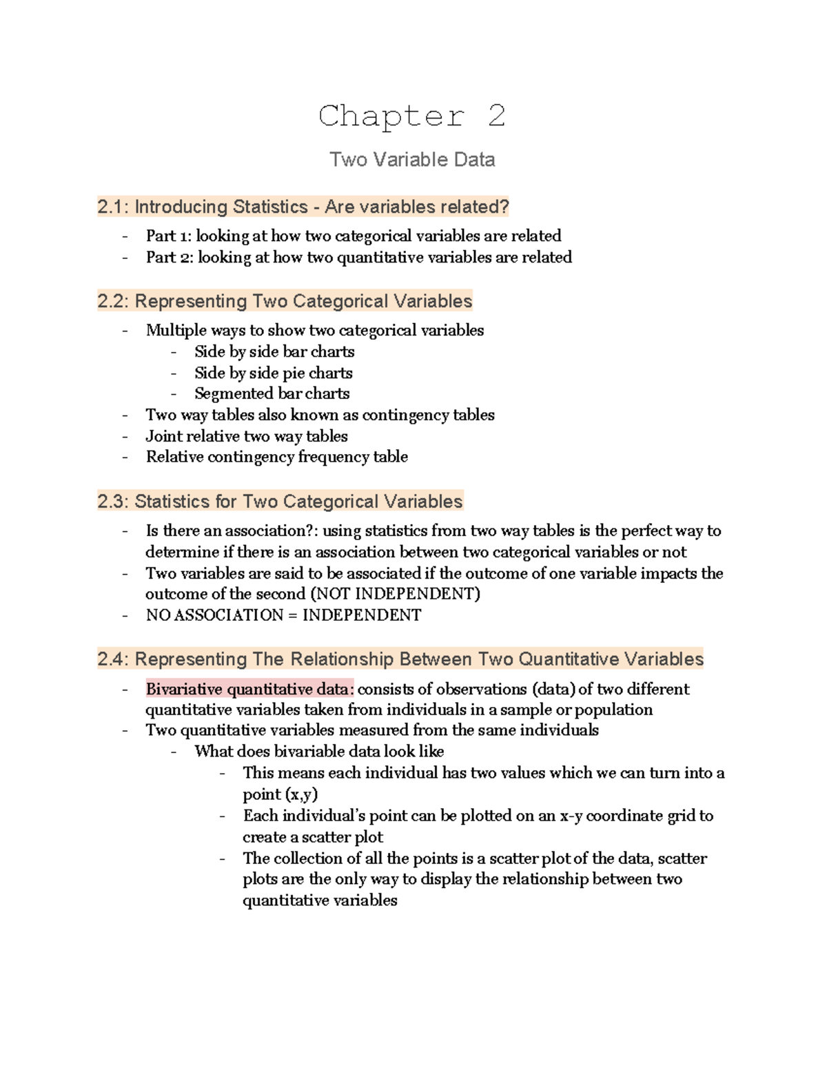 AP Statistics - Chapter 2: Exploring Two Variable Data Relationships ...