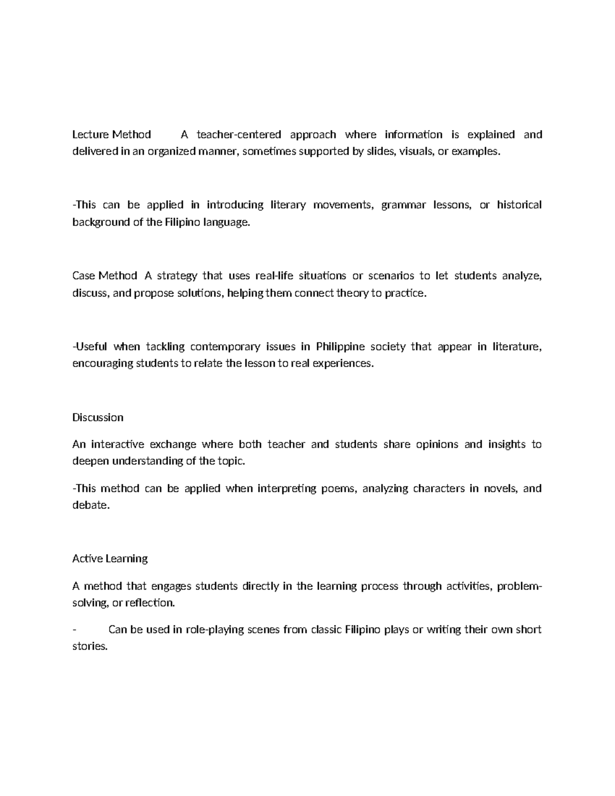 EL 2 - Teaching Methods: Lecture, Case, Discussion, and More - Studocu