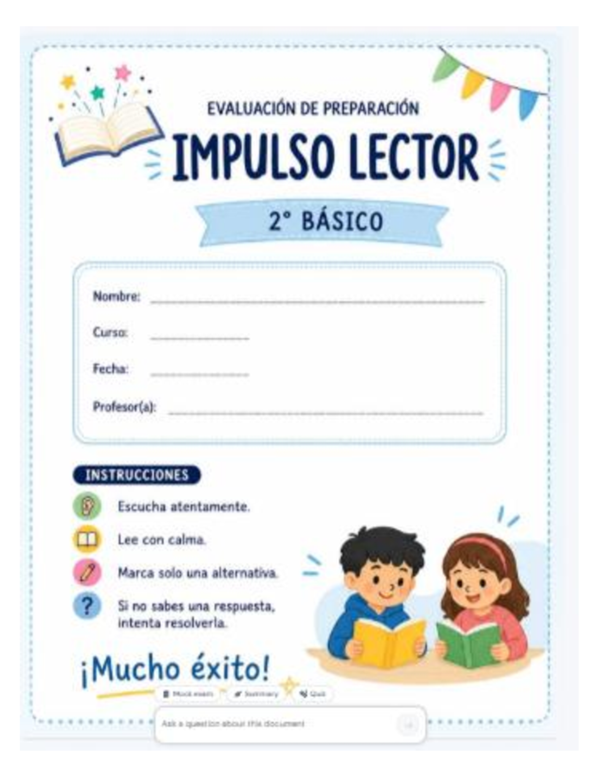 Evaluación de Preparación Impulso Lector Básico - Prueba - Document Preview