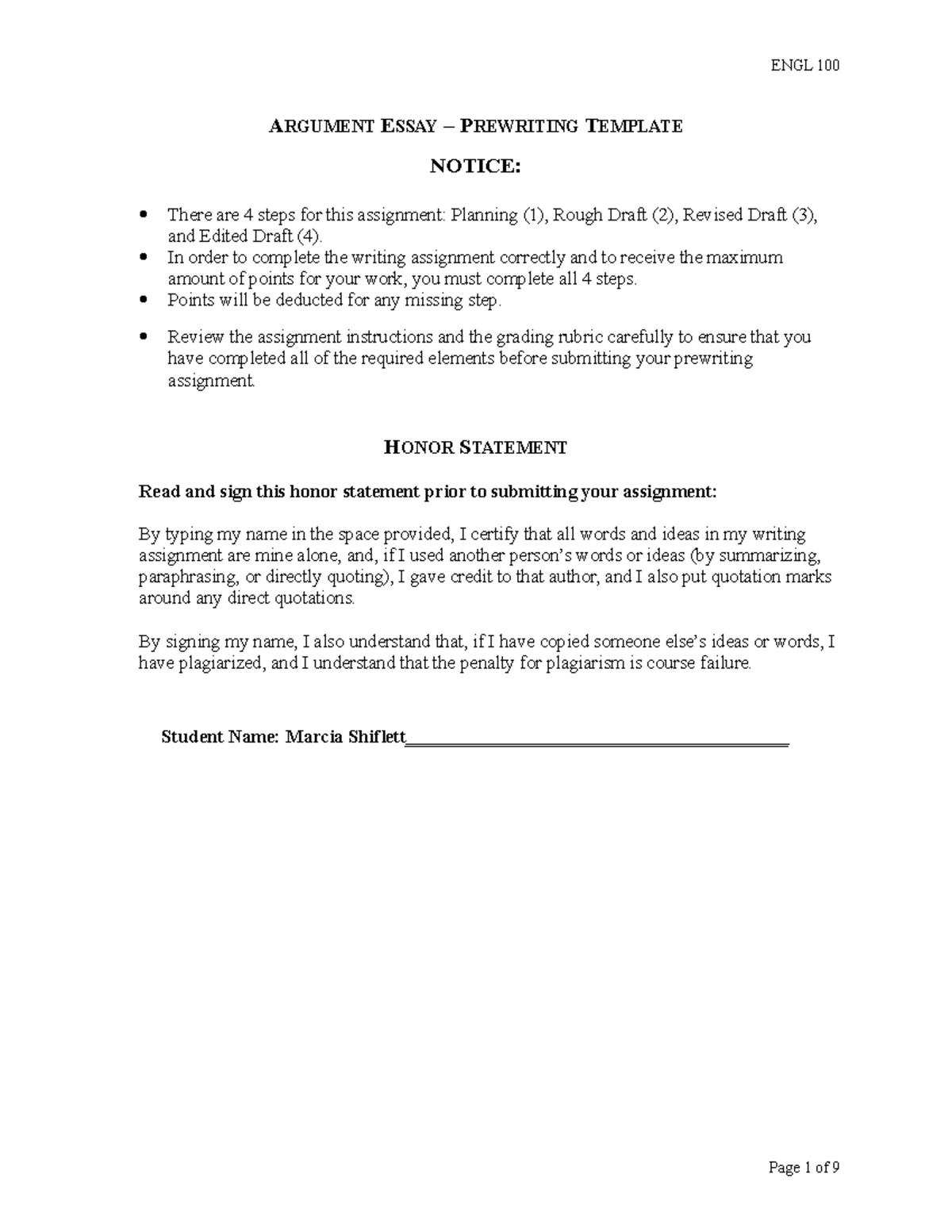 ENGL 101 Argument Essay Prewriting & Editing Steps Guide - Studocu