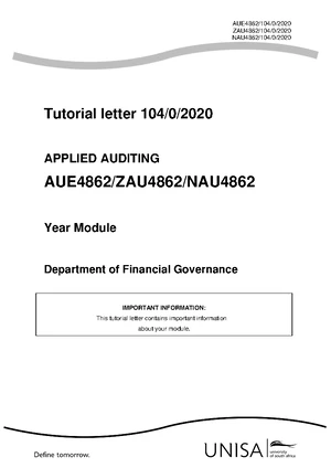 104 2020 0 b topics covered on this tutorial letter are Audit Evidence ...