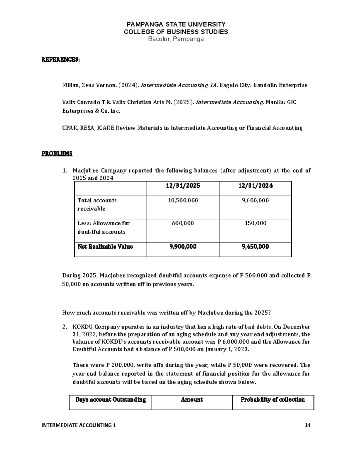 Intermediate Accounting 1: Chapter 3 Accounts Receivable Questions ...