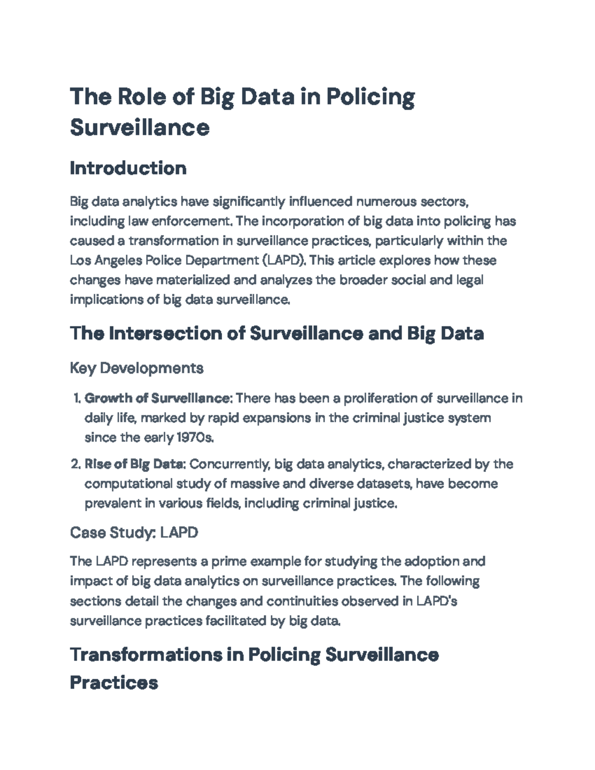 The Role of Big Data in LAPD Surveillance: Implications ...