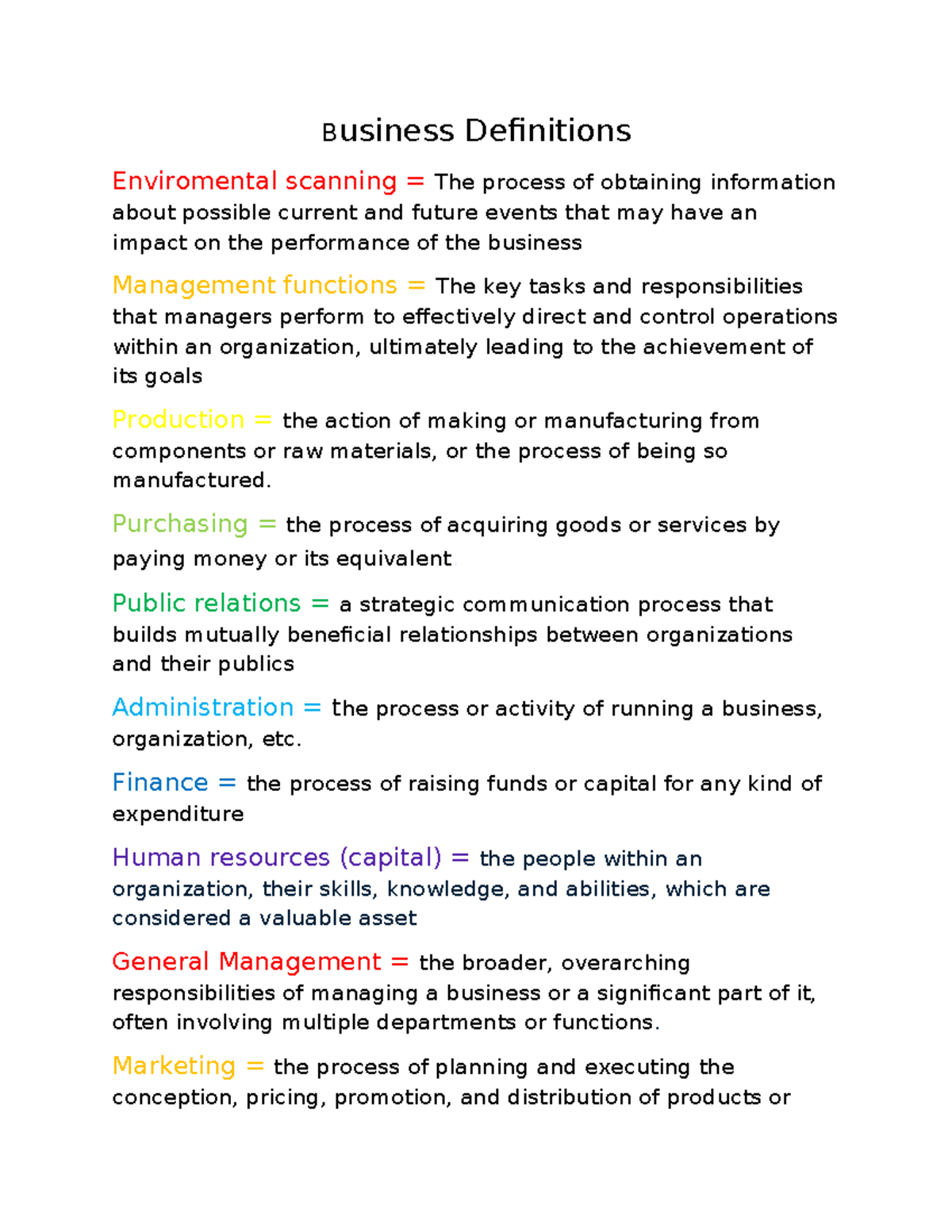Business Definitions: Key Concepts in Management and Operations - Studocu