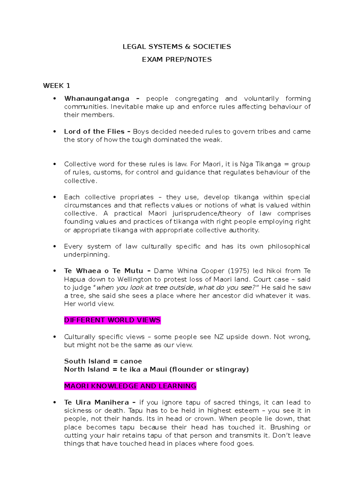 LEGAL SYSTEMS SOCIETIES EXAM WEEK 1: Whanaungatanga and Maori Law ...