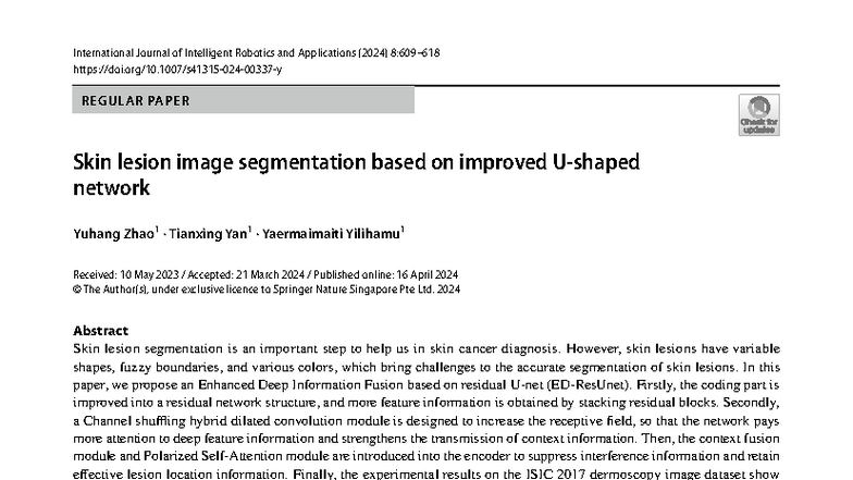 S41315 - Skin Lesion Image Segmentation Using Enhanced Deep Learning ...