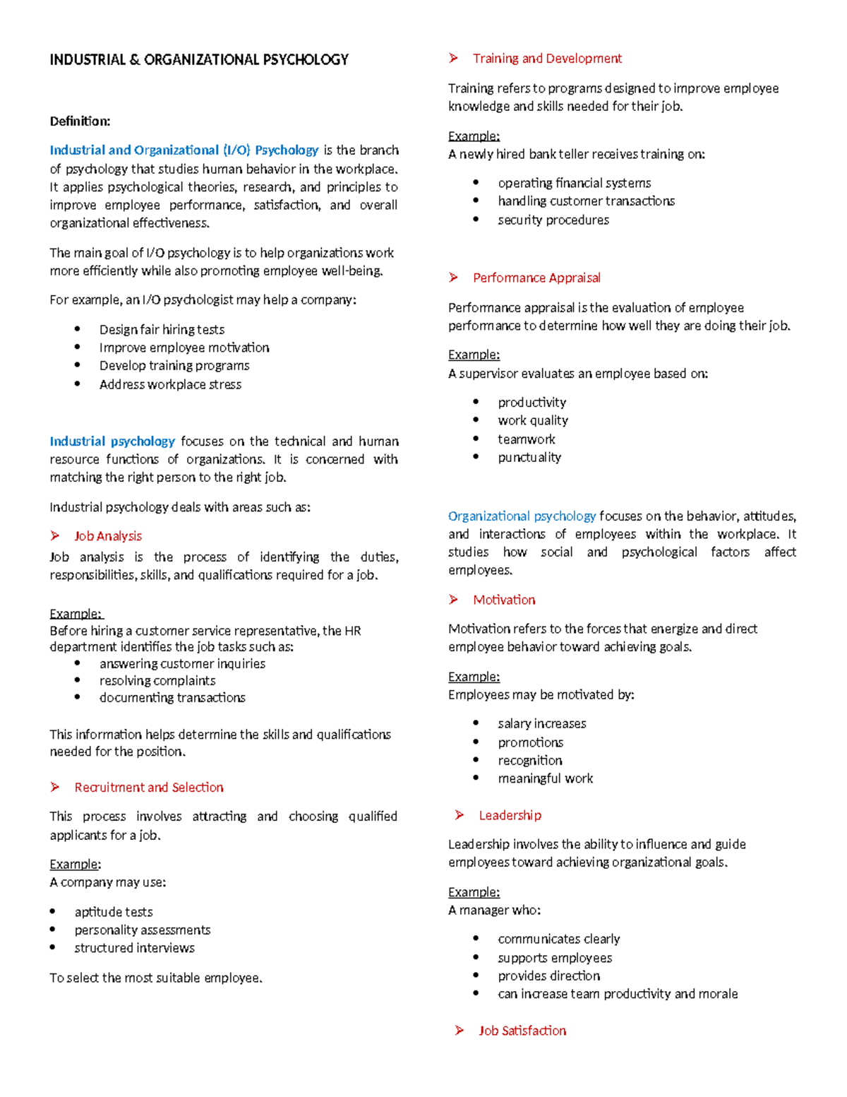 IO-Notes: Introduction to Industrial Organizational Psychology - Studocu