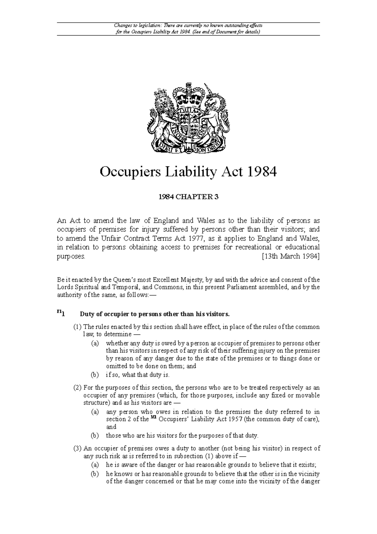 Occupiers Liability Act 1984: Overview and Key Provisions Explained ...