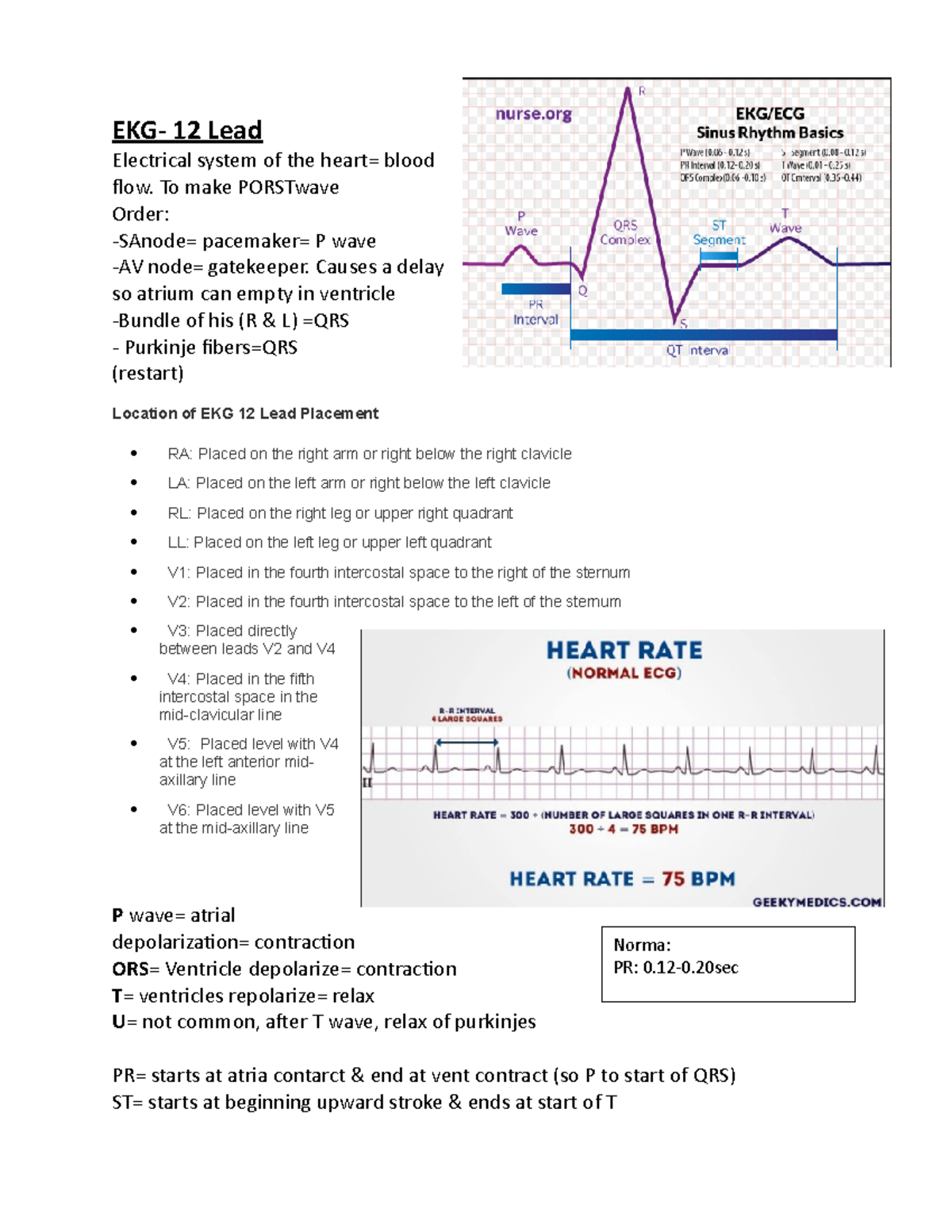 ECG Nursing Notes: Understanding EKG 12 Lead Placement and Rhythms ...