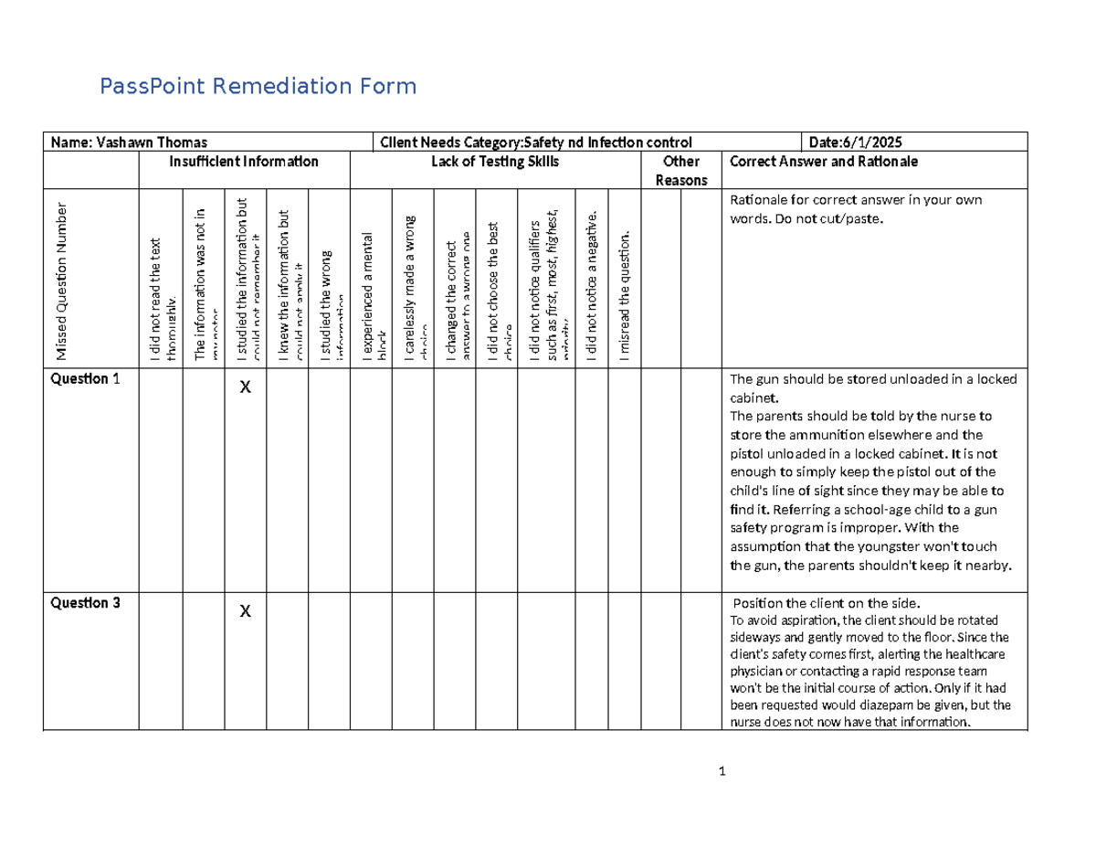 PassPoint Remediation Form 2023: Client Safety & Infection Control ...