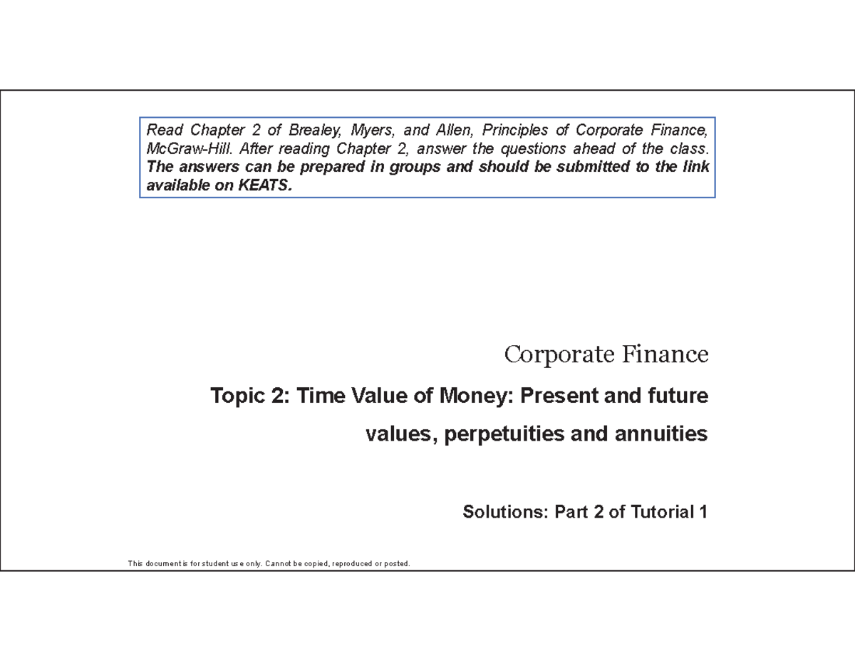 Corporate Finance Solutions Tutorial 2: Time Value of Money Insights ...