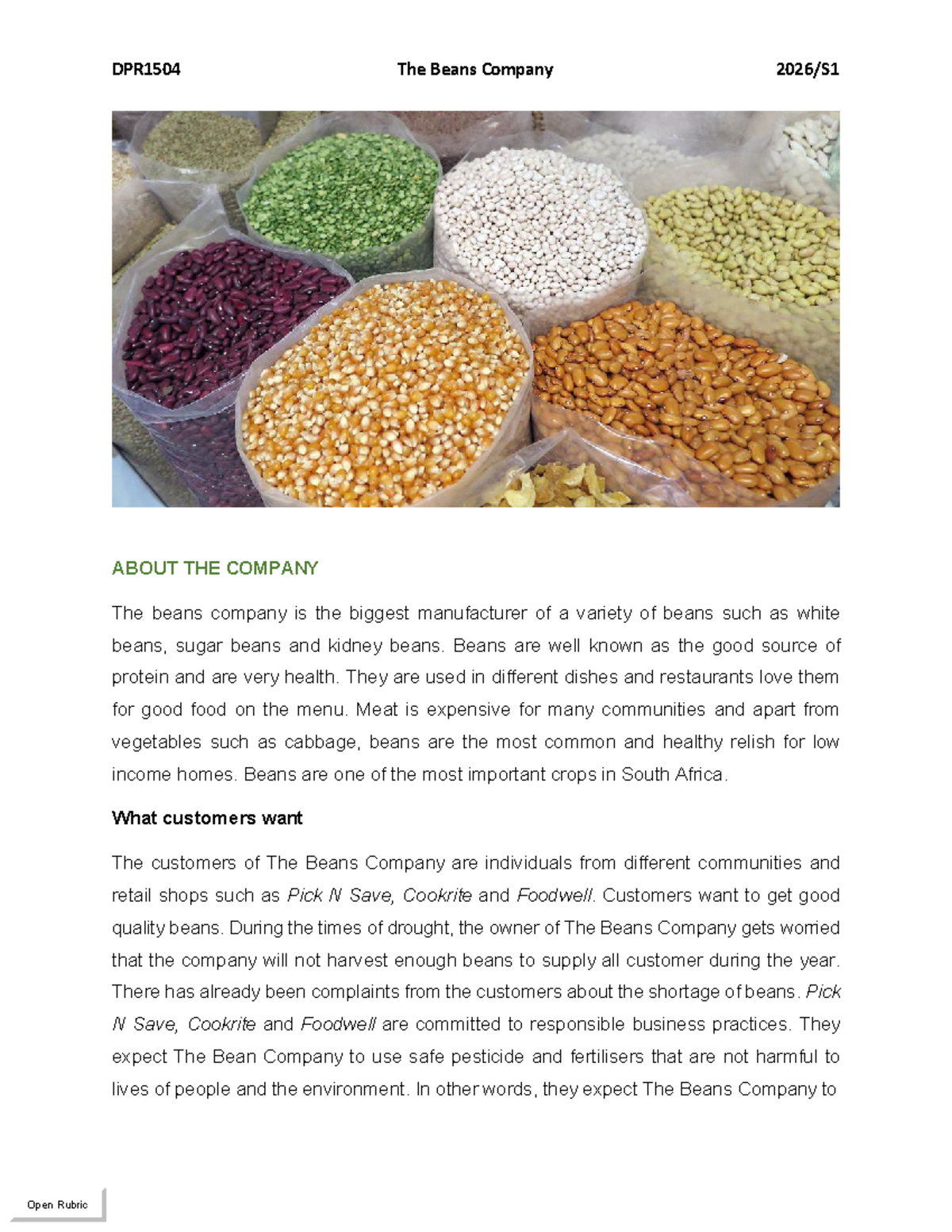 DPR1504 The Beans Company Case Study: Community Impact & Challenges ...