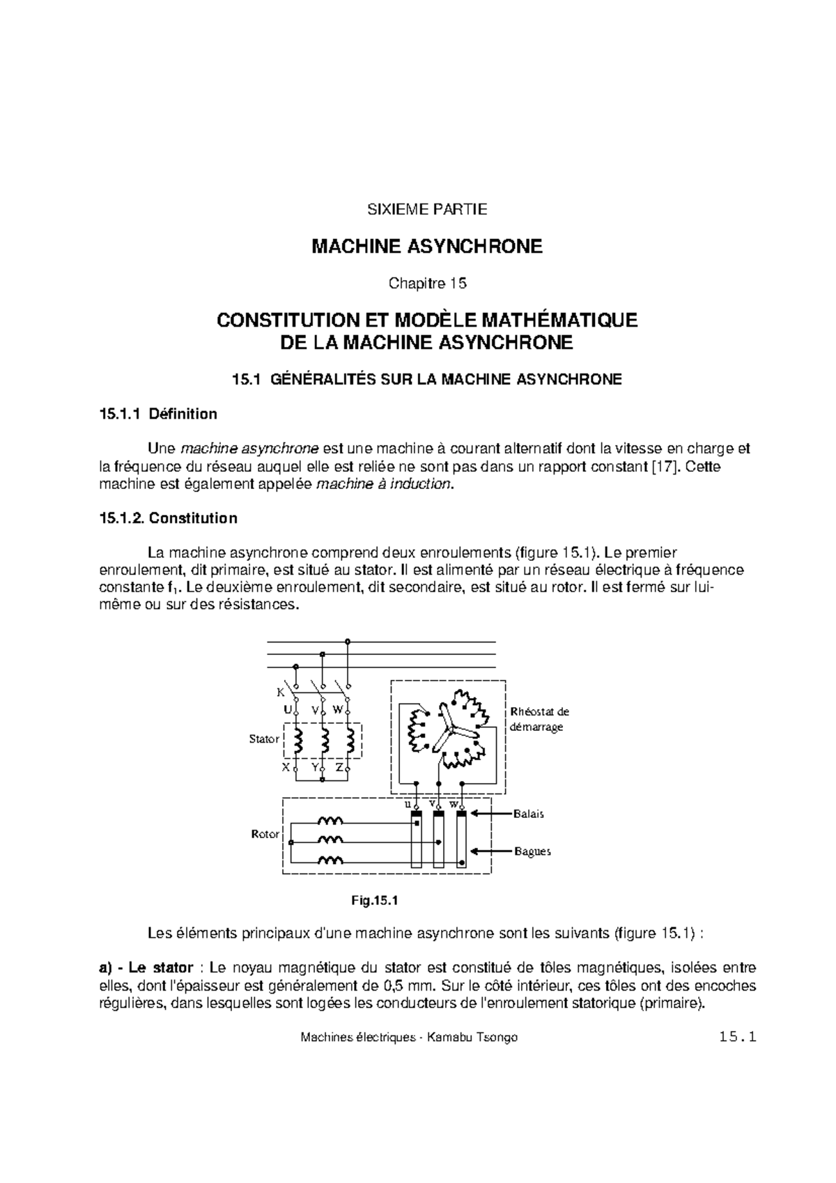 Chapitre 15: Constitution et Modèle Mathématique de la Machine ...