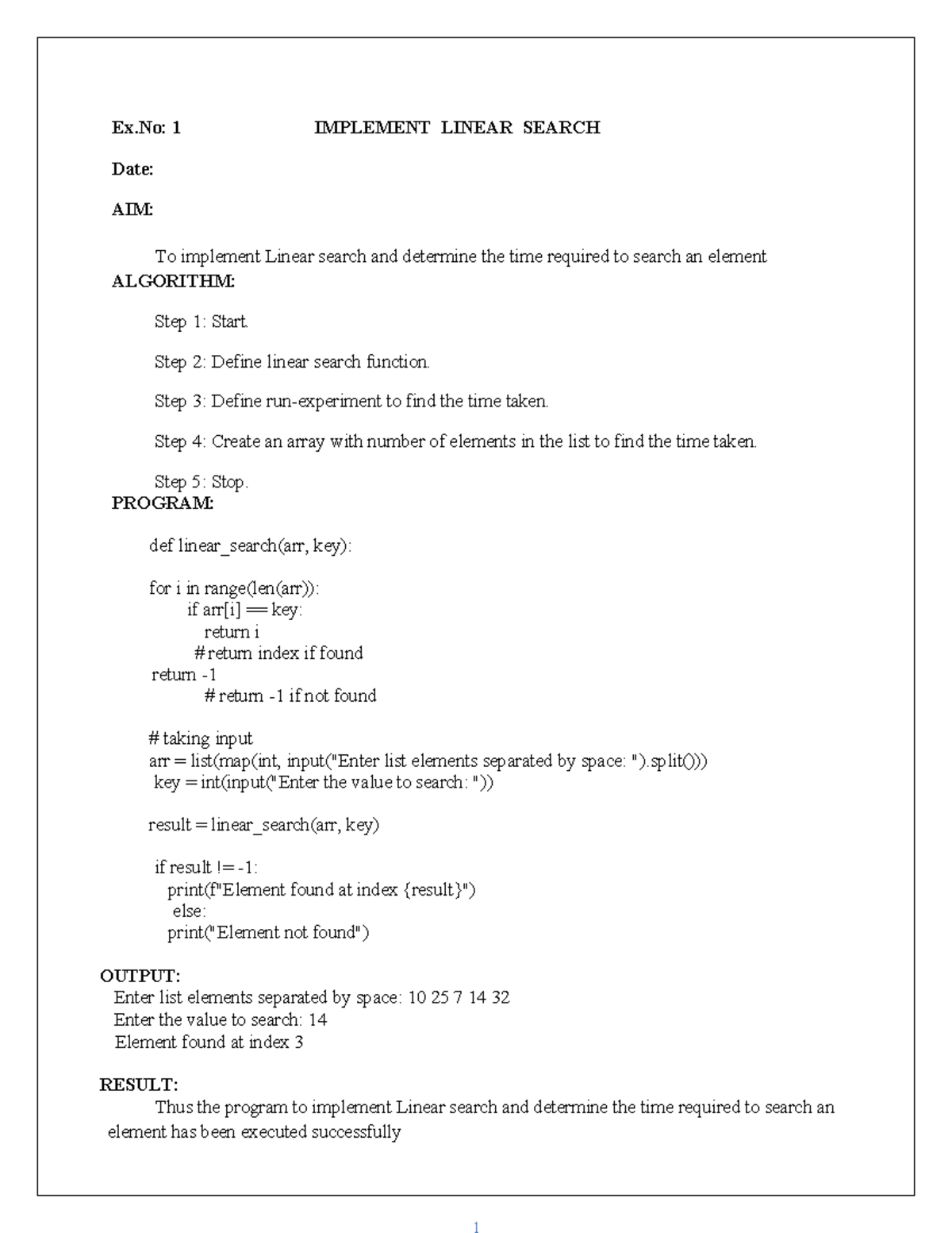 DAA Lab Manual AI&DS: Linear & Binary Search Implementations - Studocu