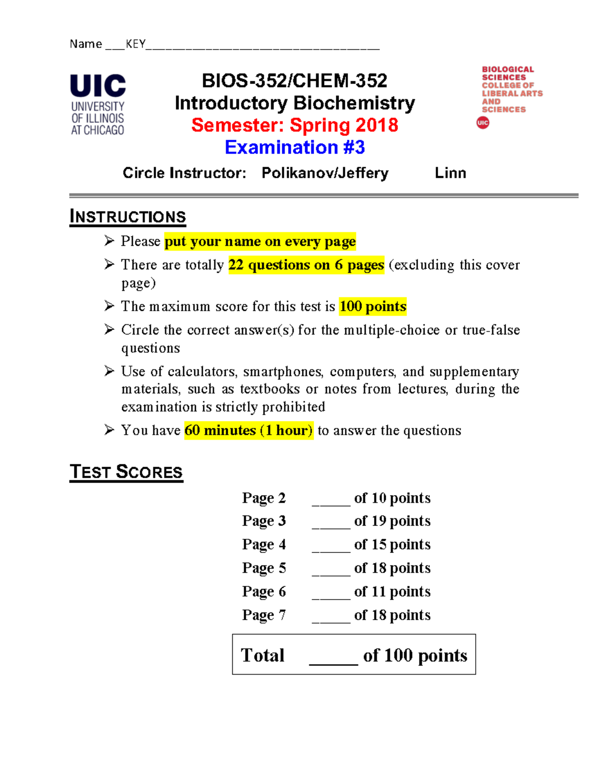 BIOS 352 CHEM 352 Exam 3 Solutions Spring 2018 Key - Studocu