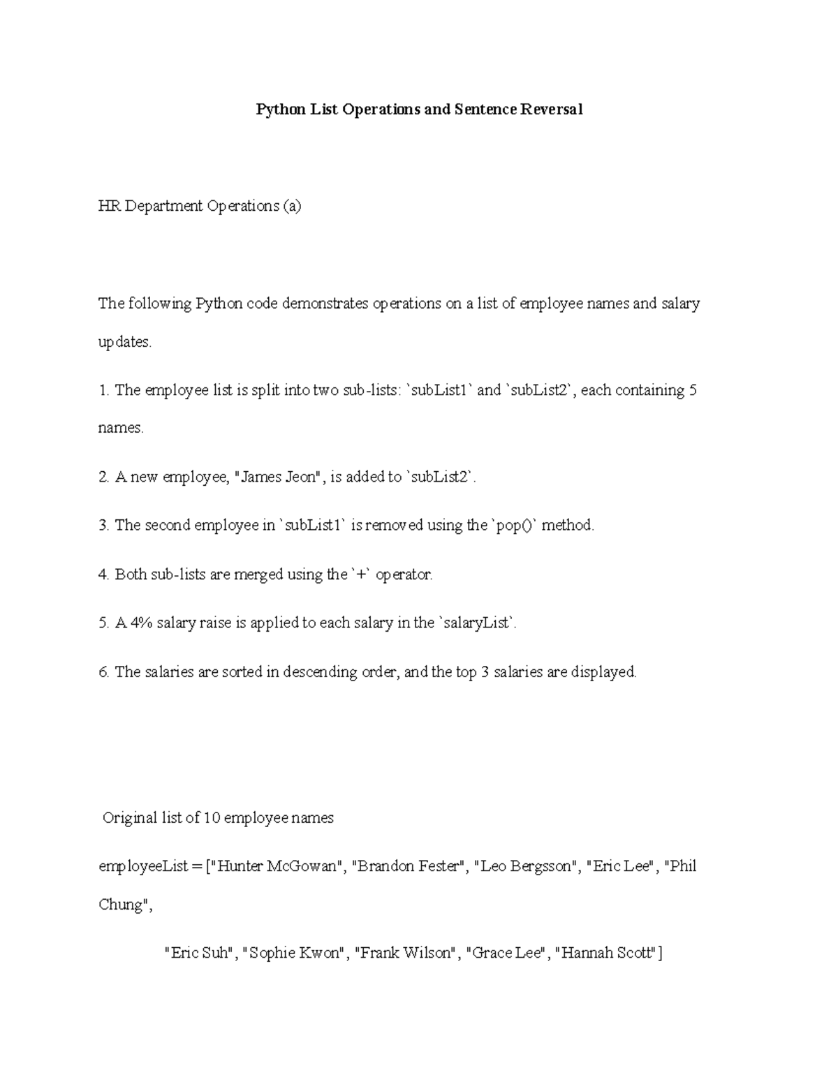 Programming Assignment Unit 6 - Python List Operations and Sentence ...