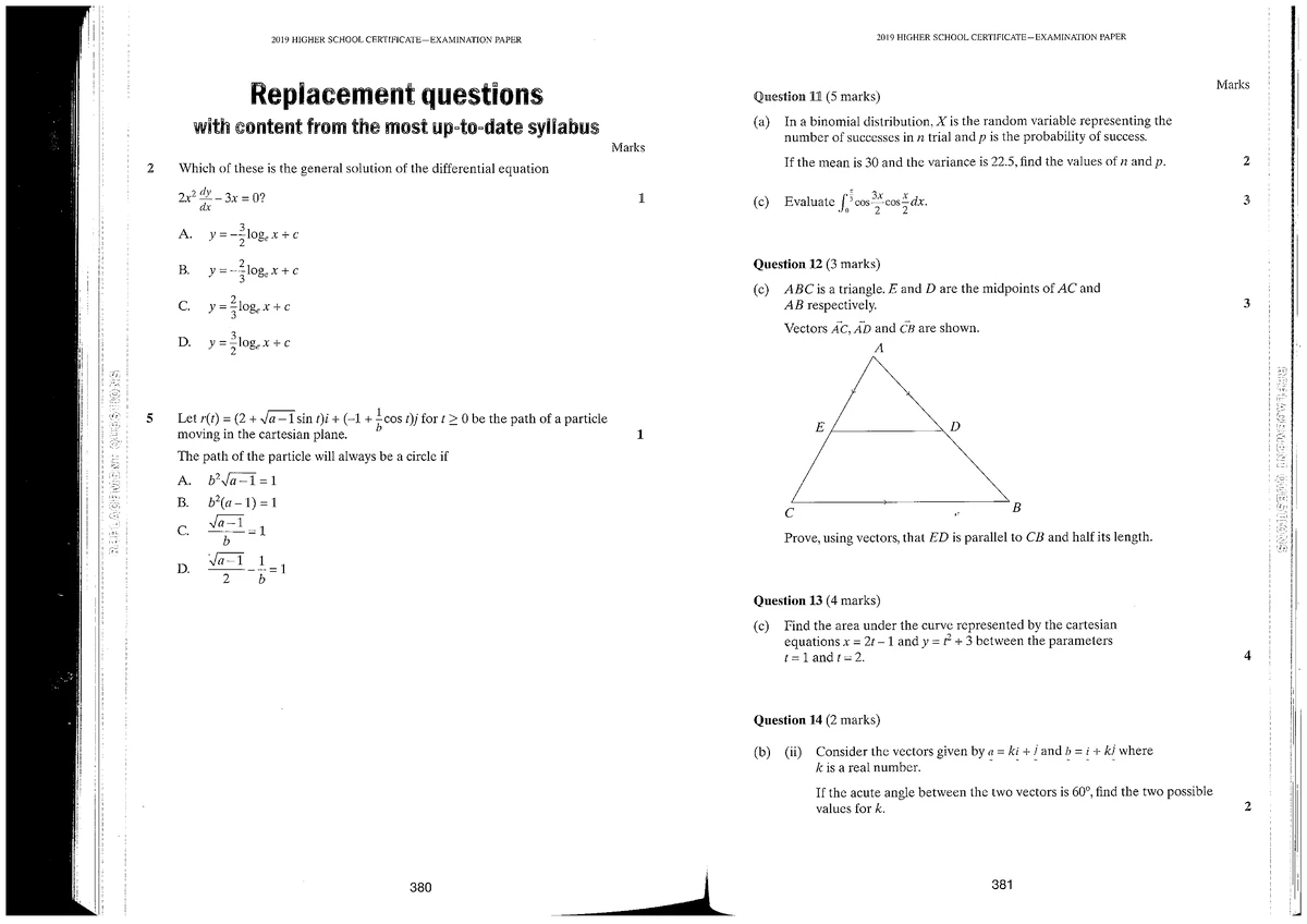 2018 HSC Mathematics Extension 1 Exam - General Instructions ...