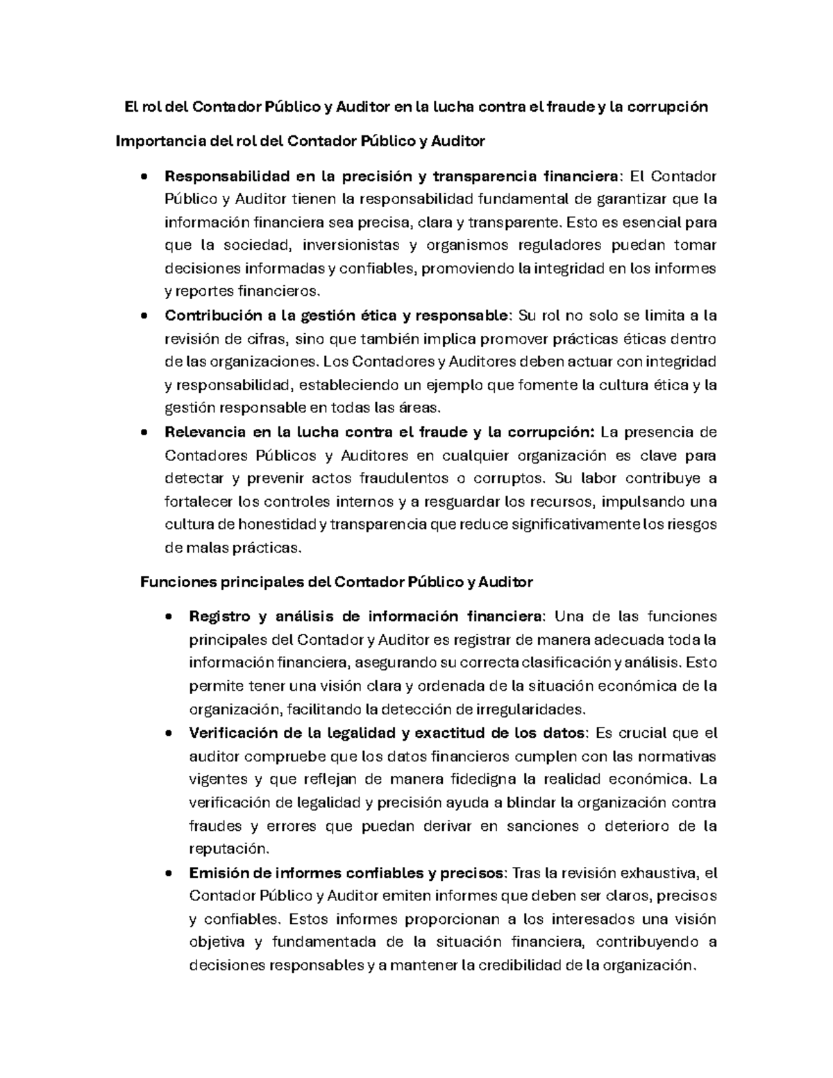El rol del Contador Público y Auditor en la lucha contra el fraude y la ...