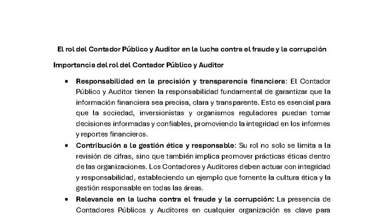 El rol del Contador Público y Auditor en la lucha contra el fraude y la ...
