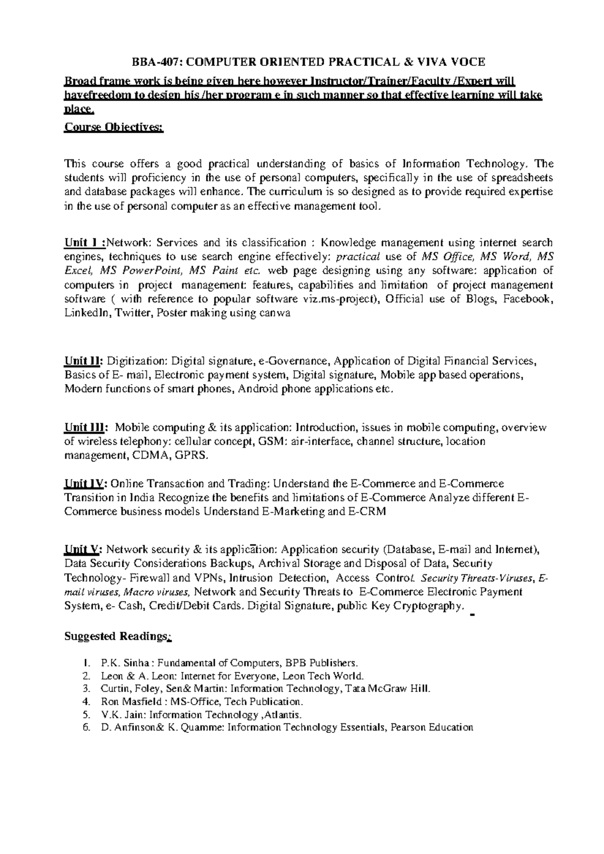 BBA 407 - Computer Oriented Practical & Viva Voce Study Notes - Studocu