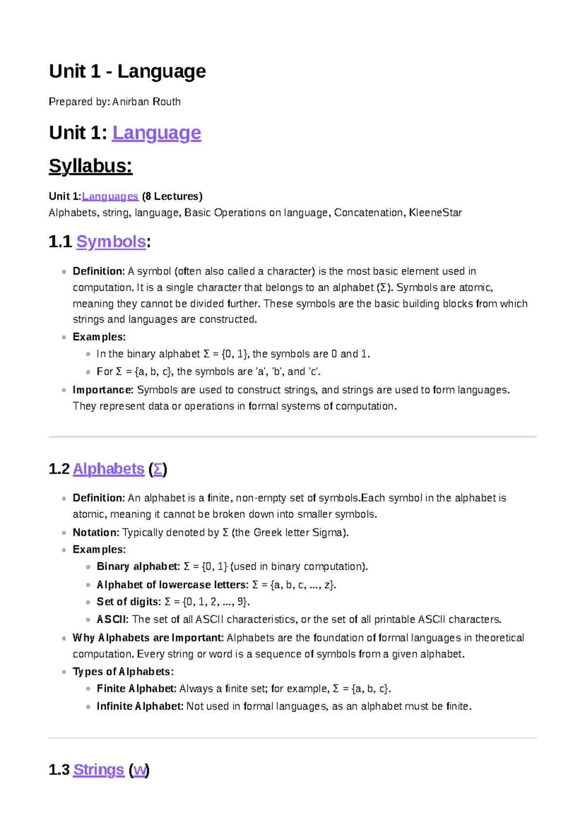 "Theory of Computation: Unit 1 & 2 Notes for CS101" - Studocu
