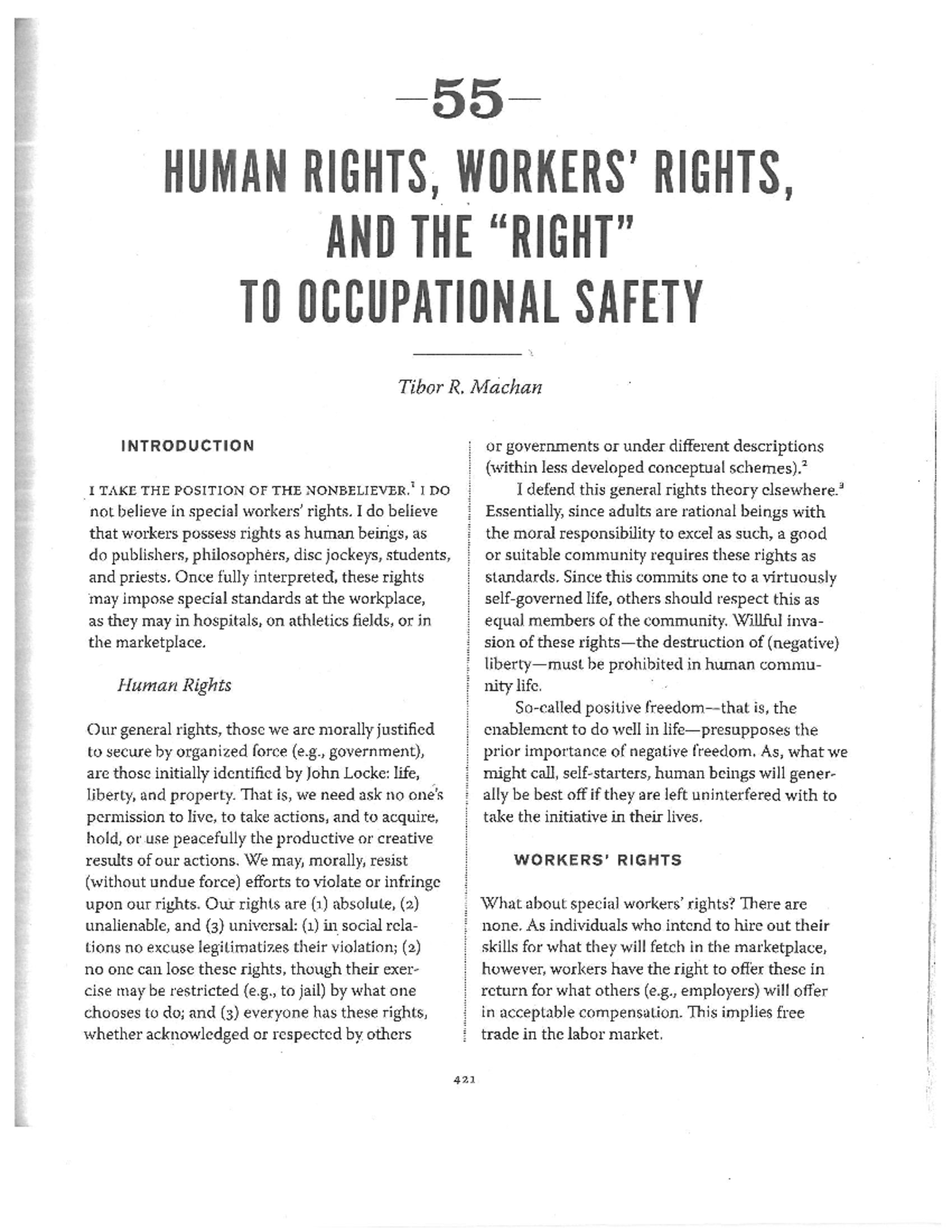 HUMAN RIGHTS AND OCCUPATIONAL SAFETY: A CRITICAL ANALYSIS (MACHAN ...
