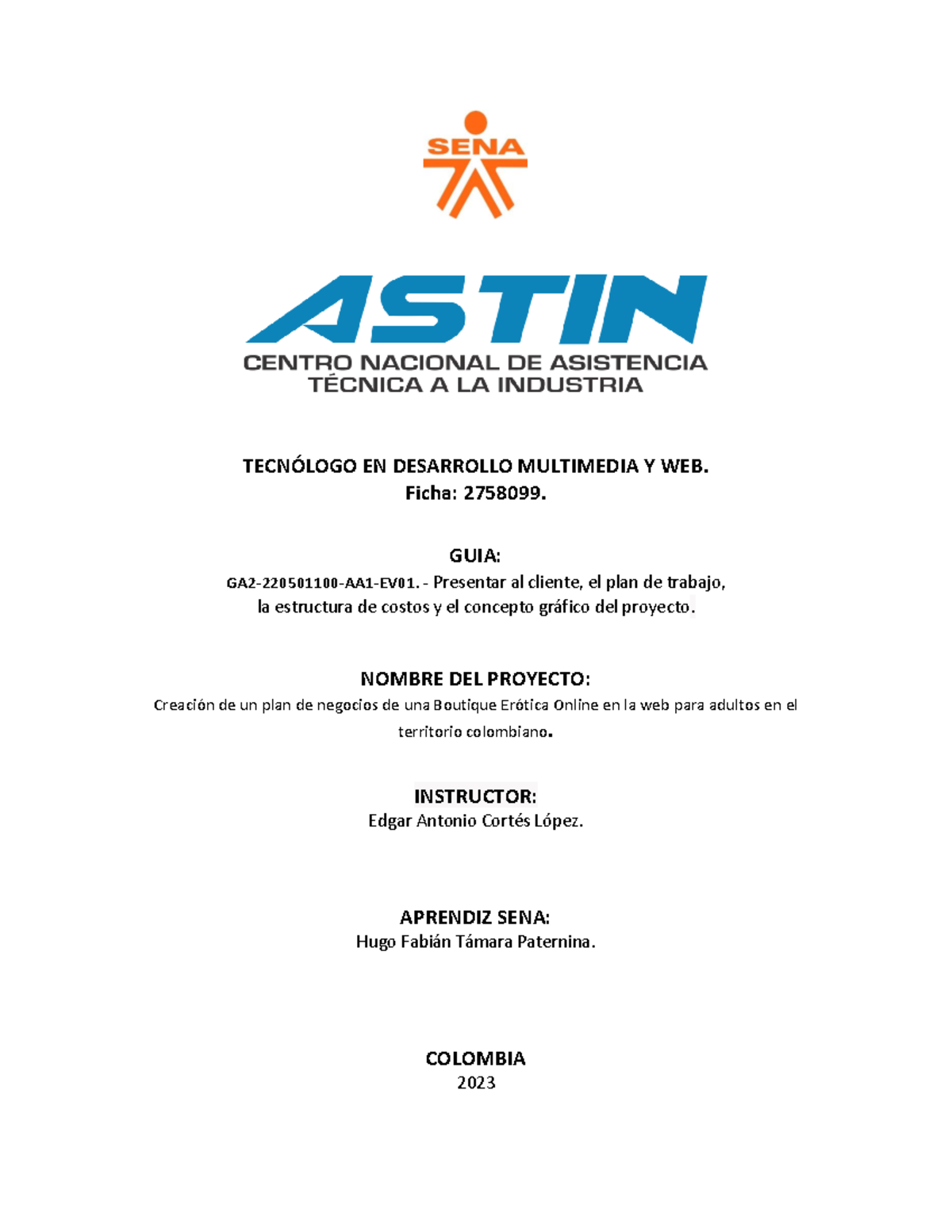GA2-220501100-AA1-EV01 - Informe: Presentación del Plan de Trabajo y Costos - Document Preview