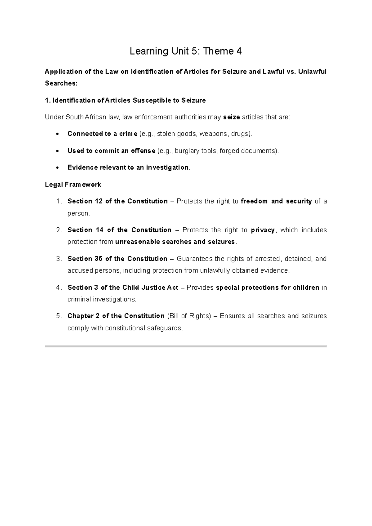 Learning Unit 5- Theme 4 - Learning Unit 5 : Theme 4 Application of the ...
