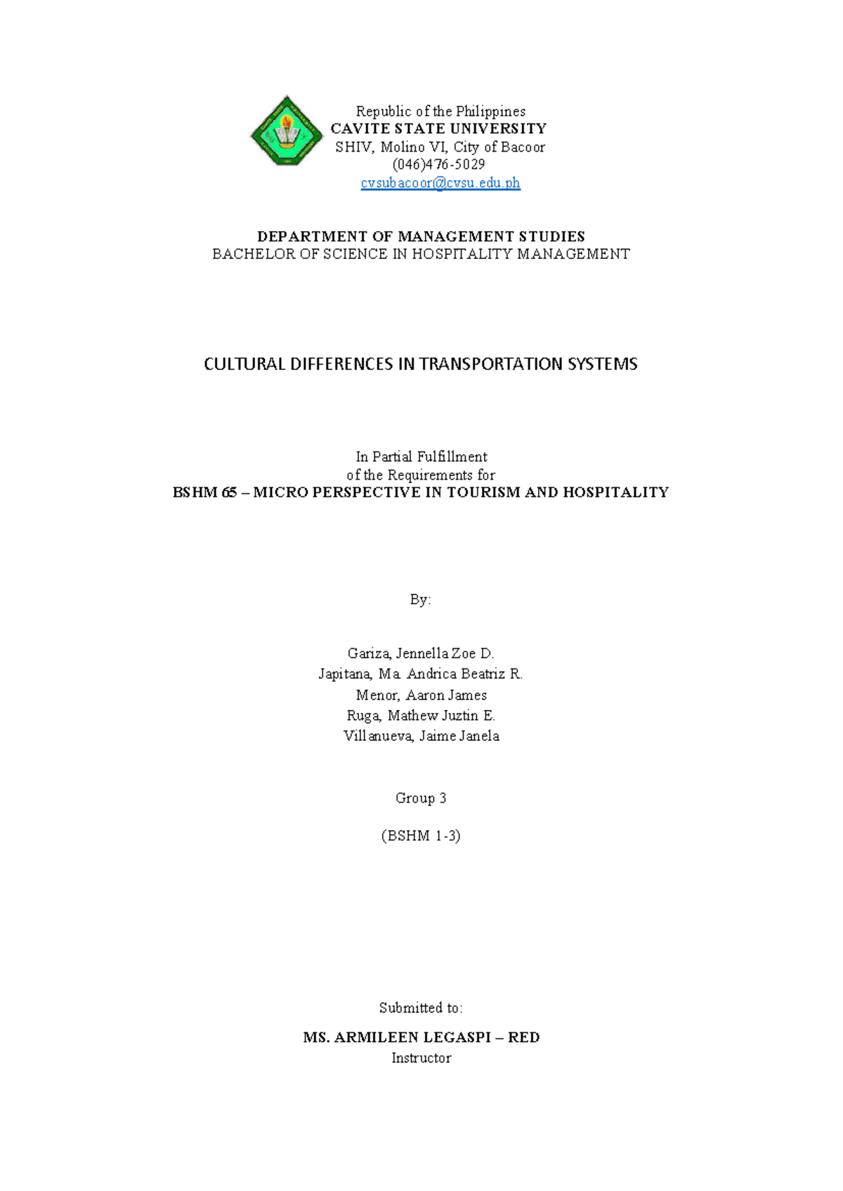 Cultural Differences in Transportation Systems: BSHM 65 Case Study ...