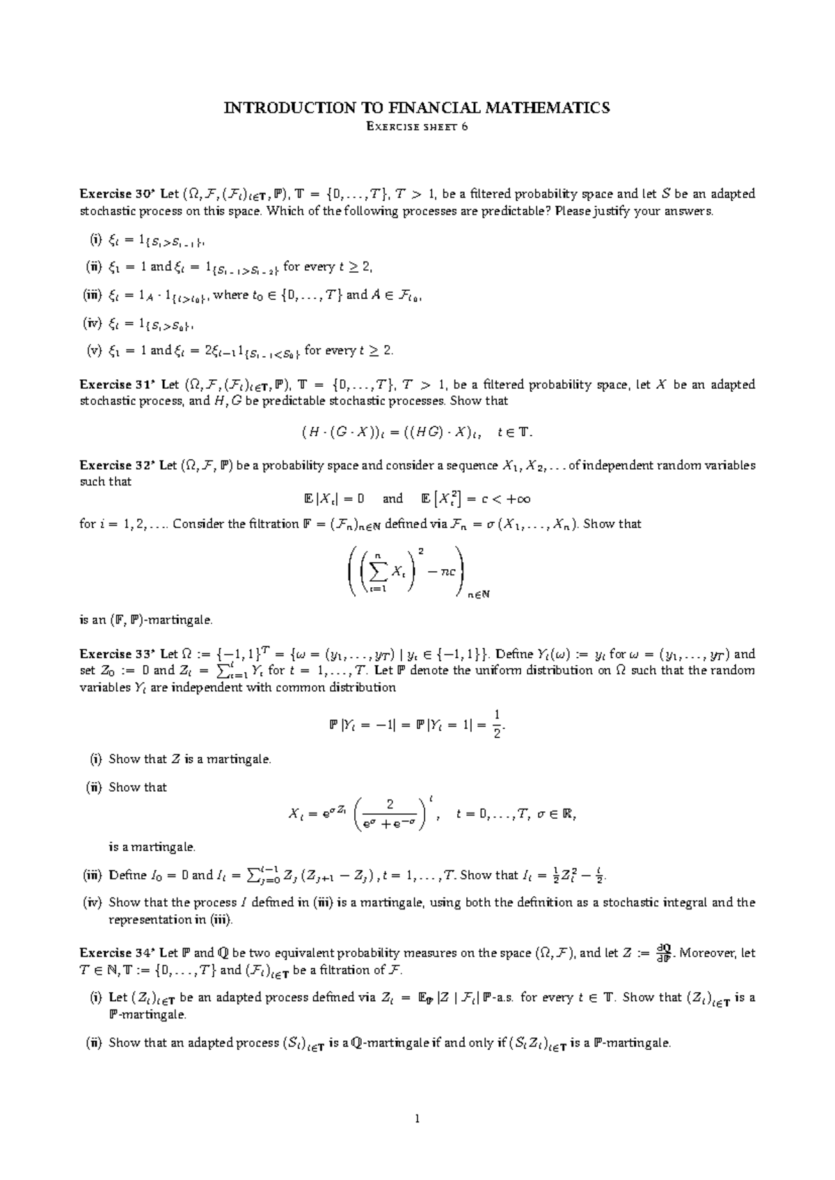 Exercise Sheet 6 - Advanced Financial Mathematics Concepts - Studeersnel