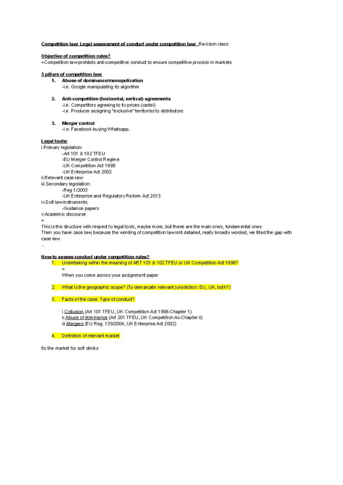 Competition Law Lecture 16: Assessment Notes & Key Concepts - Studocu