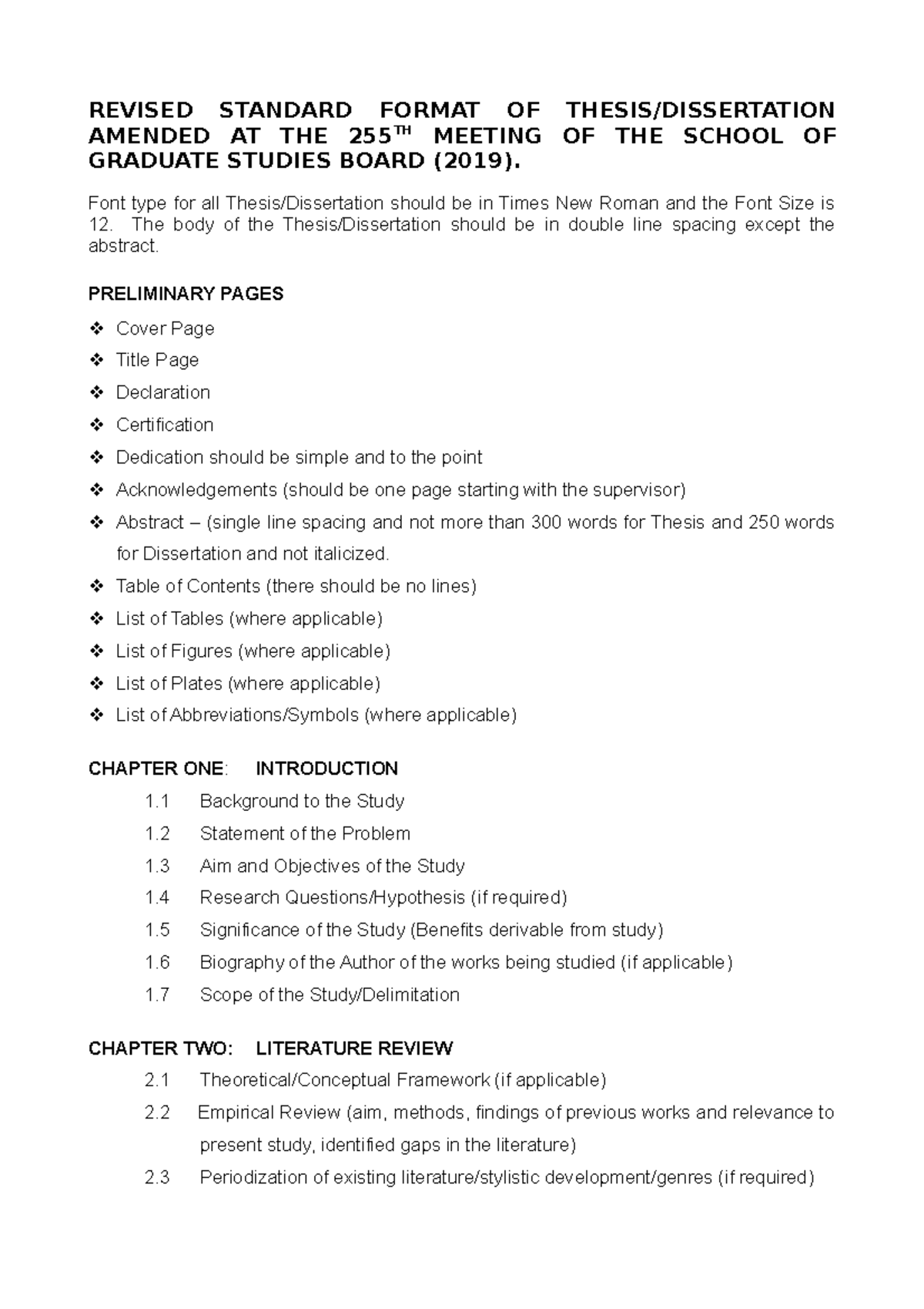 SGS Revised Standard Format for Thesis/Dissertation Submission - Studocu