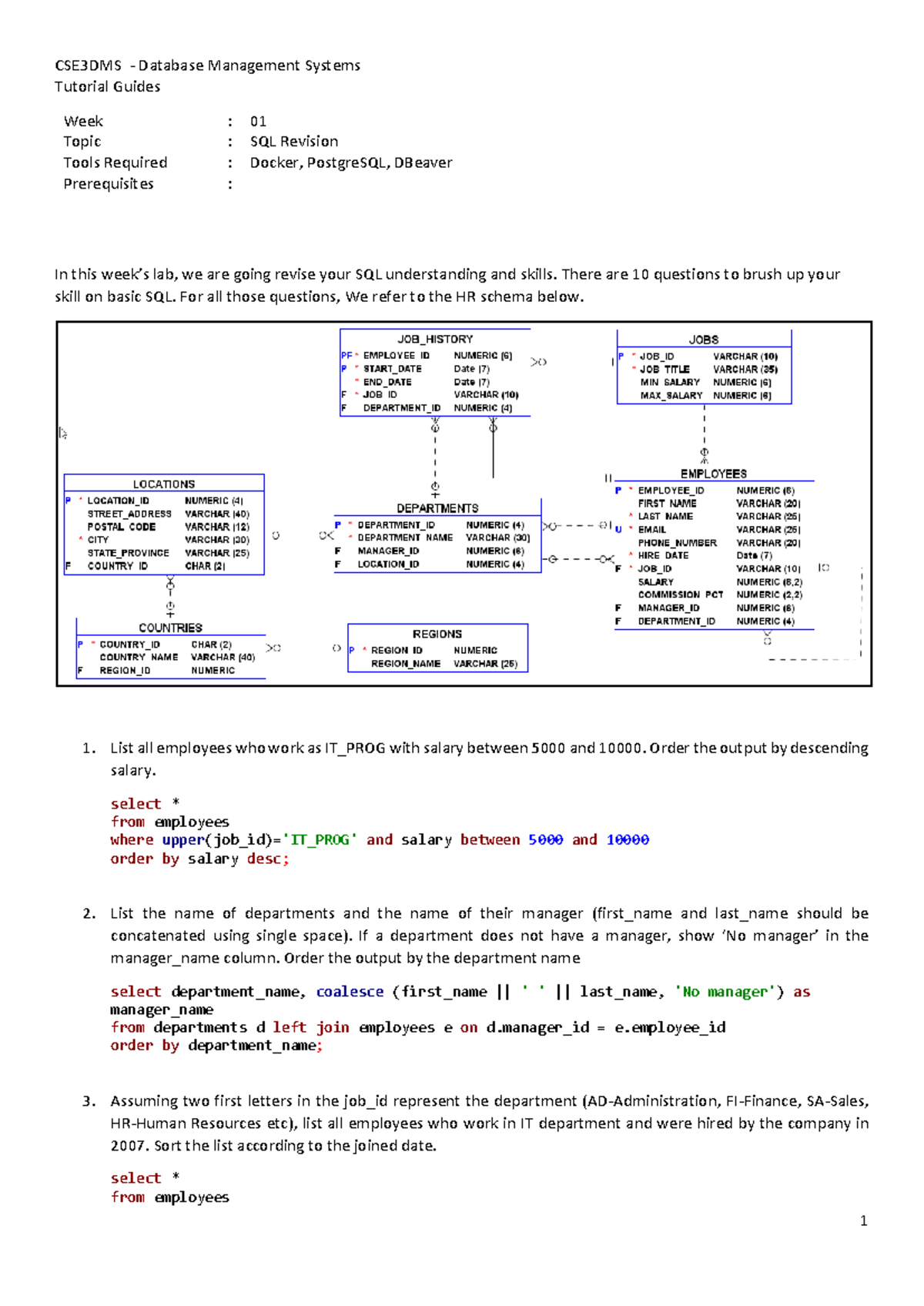 CSE3DMS Database Management Systems Week 02 Lab 02 SQL Solutions - Studocu