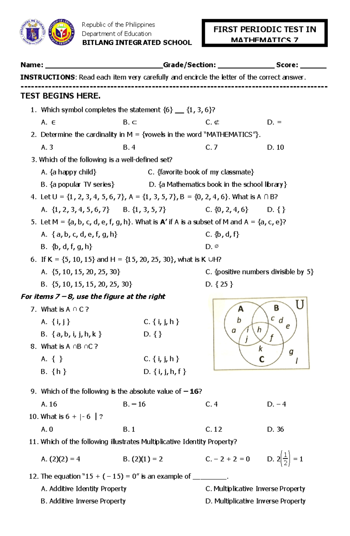 Ilidemathprobss - Republic of the Philippines Department of Education ...