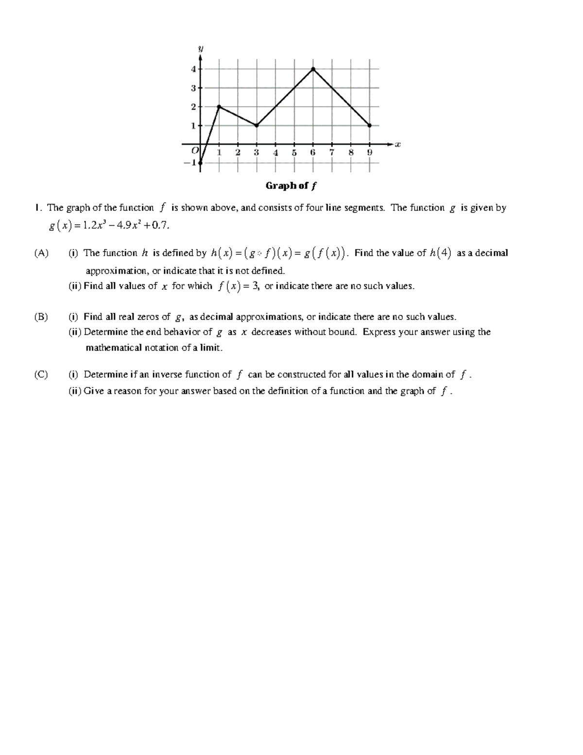 Graph of Functions and Growth Patterns: Free Response Questions (MATH ...