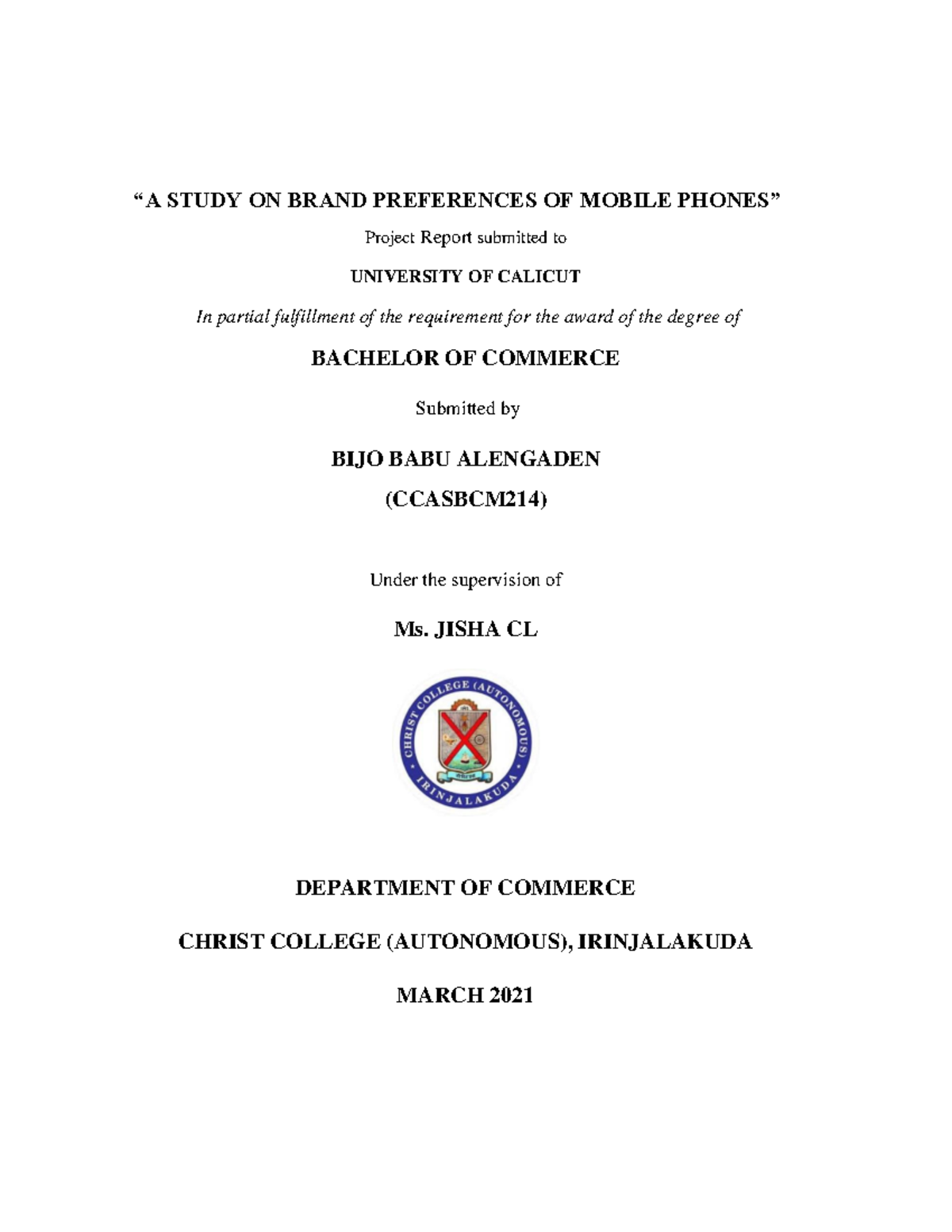 A Study on Mobile Phone Brand Preferences - CCASBCM214 Project Report ...