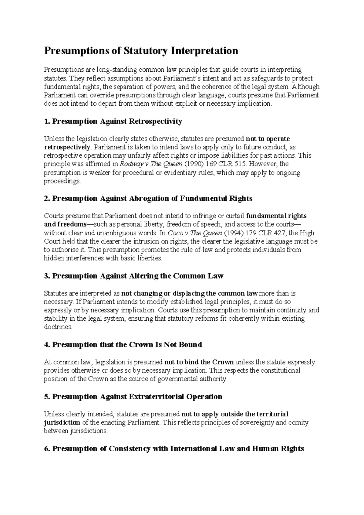 Statutory Interpretation Presumptions: Key Principles Explained - Studocu