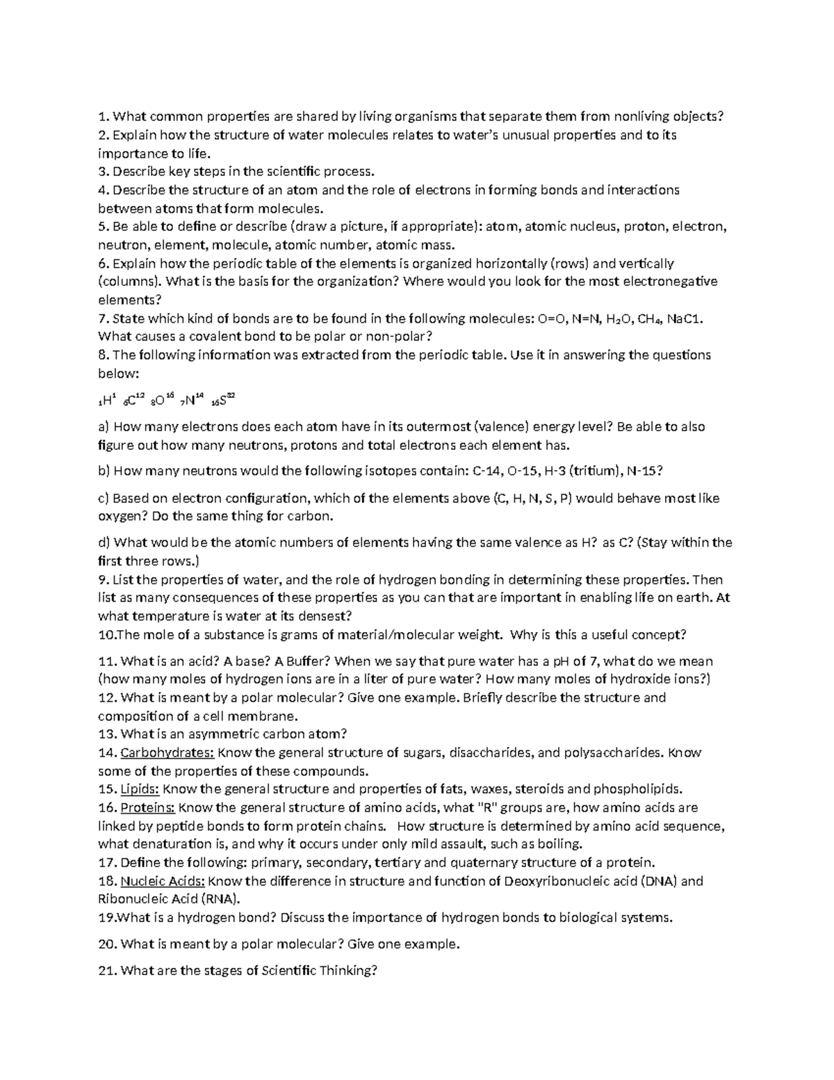 Biology Exam Review - Key Concepts and Processes (BIO 101) - Studocu