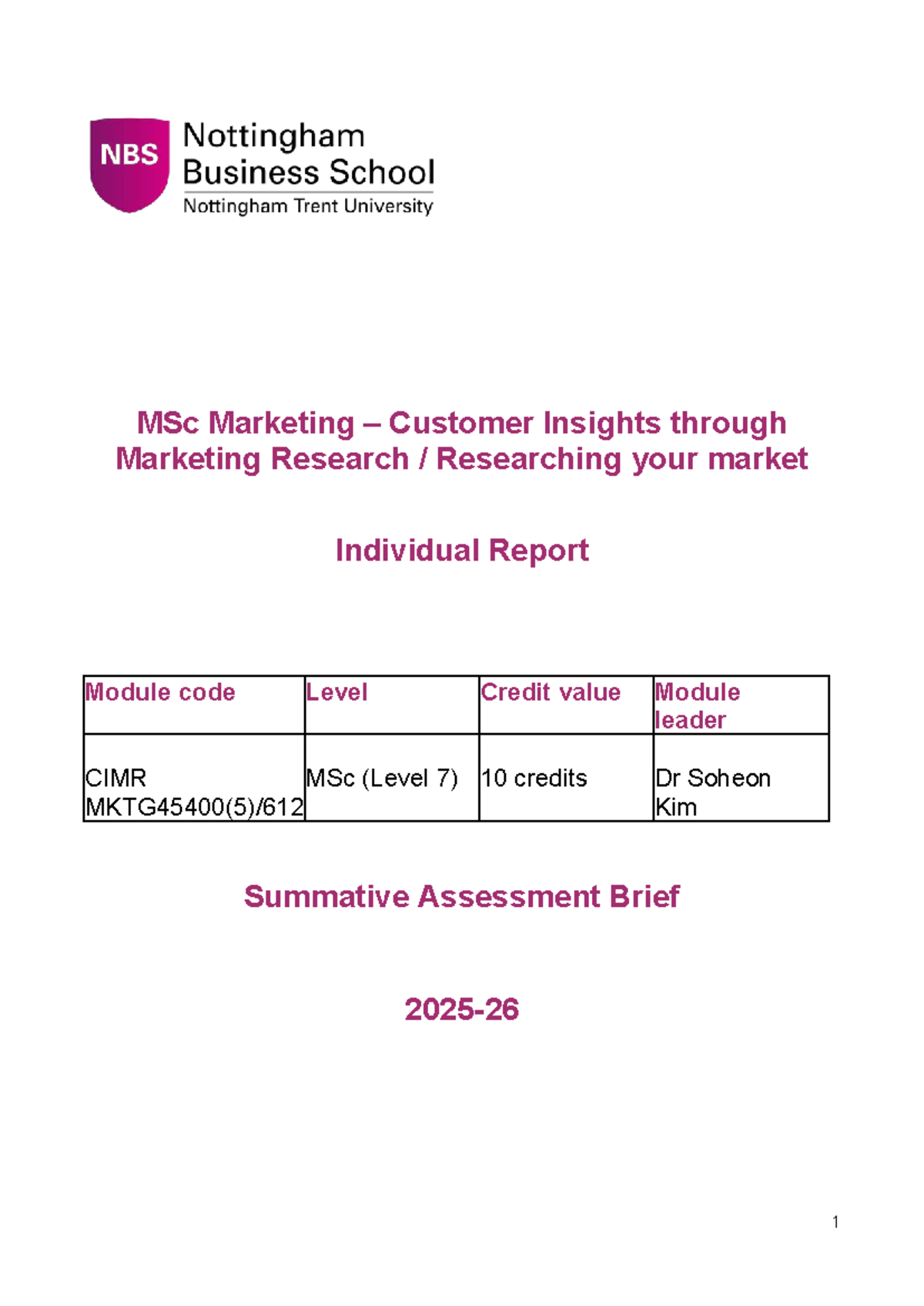 NBS-Assessment Brief: Individual Report on Customer Insights (CIMR ...