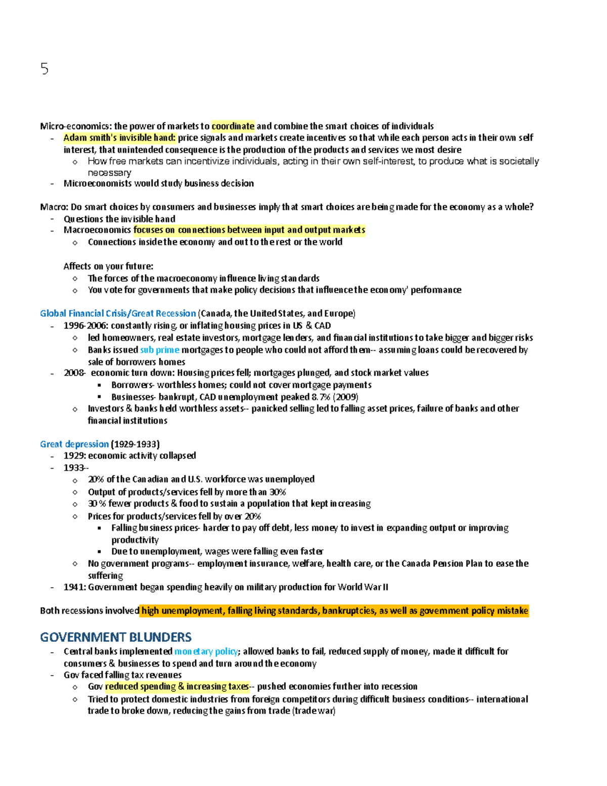 ECON 1010 Chapter 5 - Micro vs Macro: Market Forces & Government ...